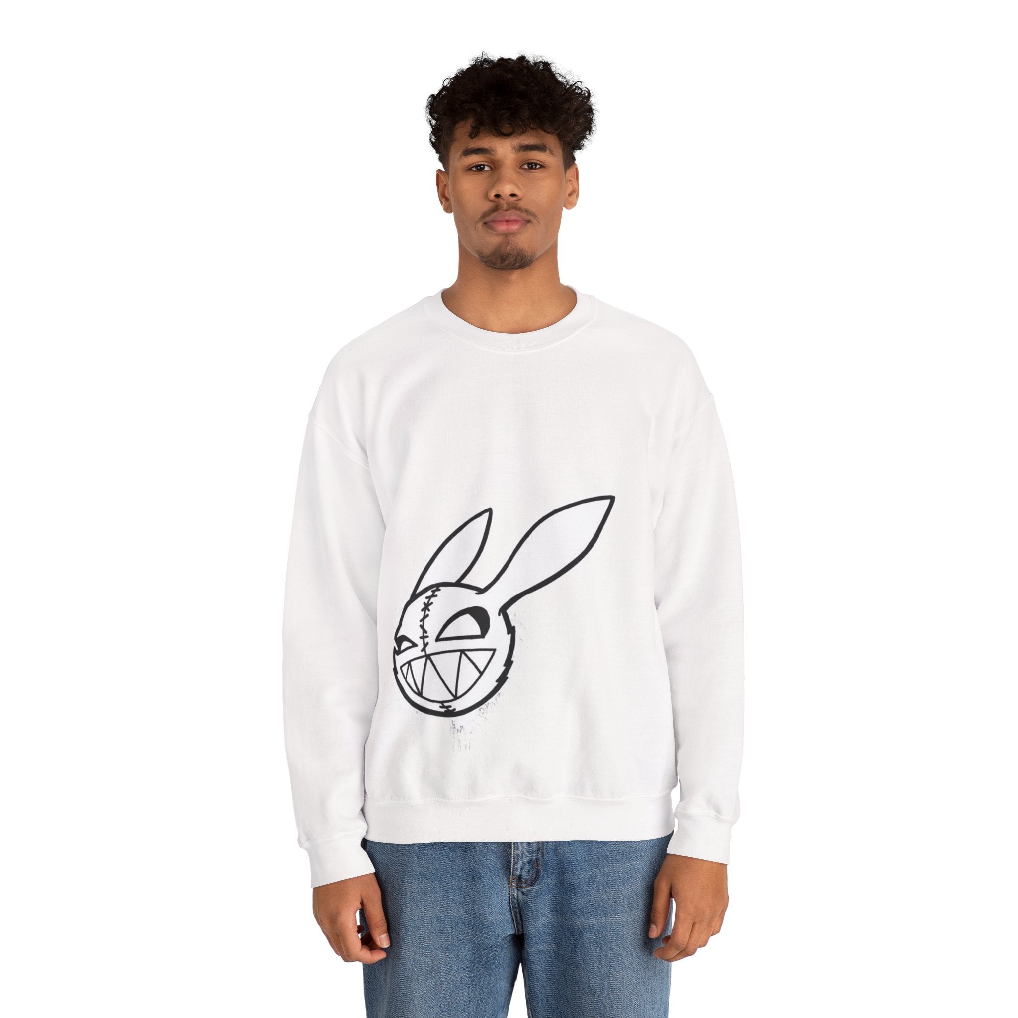 Crewneck Sweatshirt — Grinning Bunny Line Art Crewneck