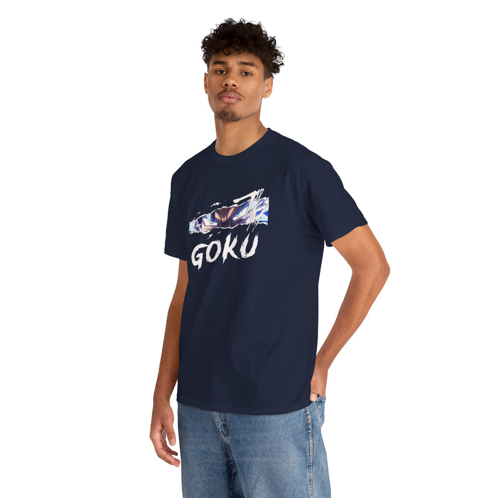 Goku Graphic Tee — Anime Eyes & Name Chest Print