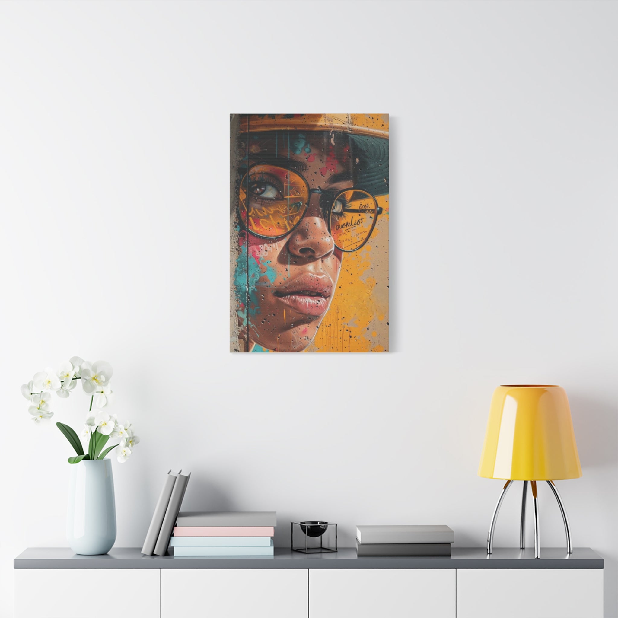 Portrait Canvas Print — Colorful Urban Woman with Glasses Matte Stretched Wall Art