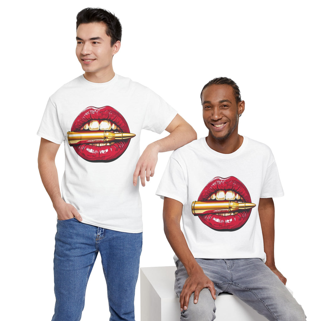 Red Lips Holding Bullet T-Shirt | Edgy Tattoo Style, Graphic Tee