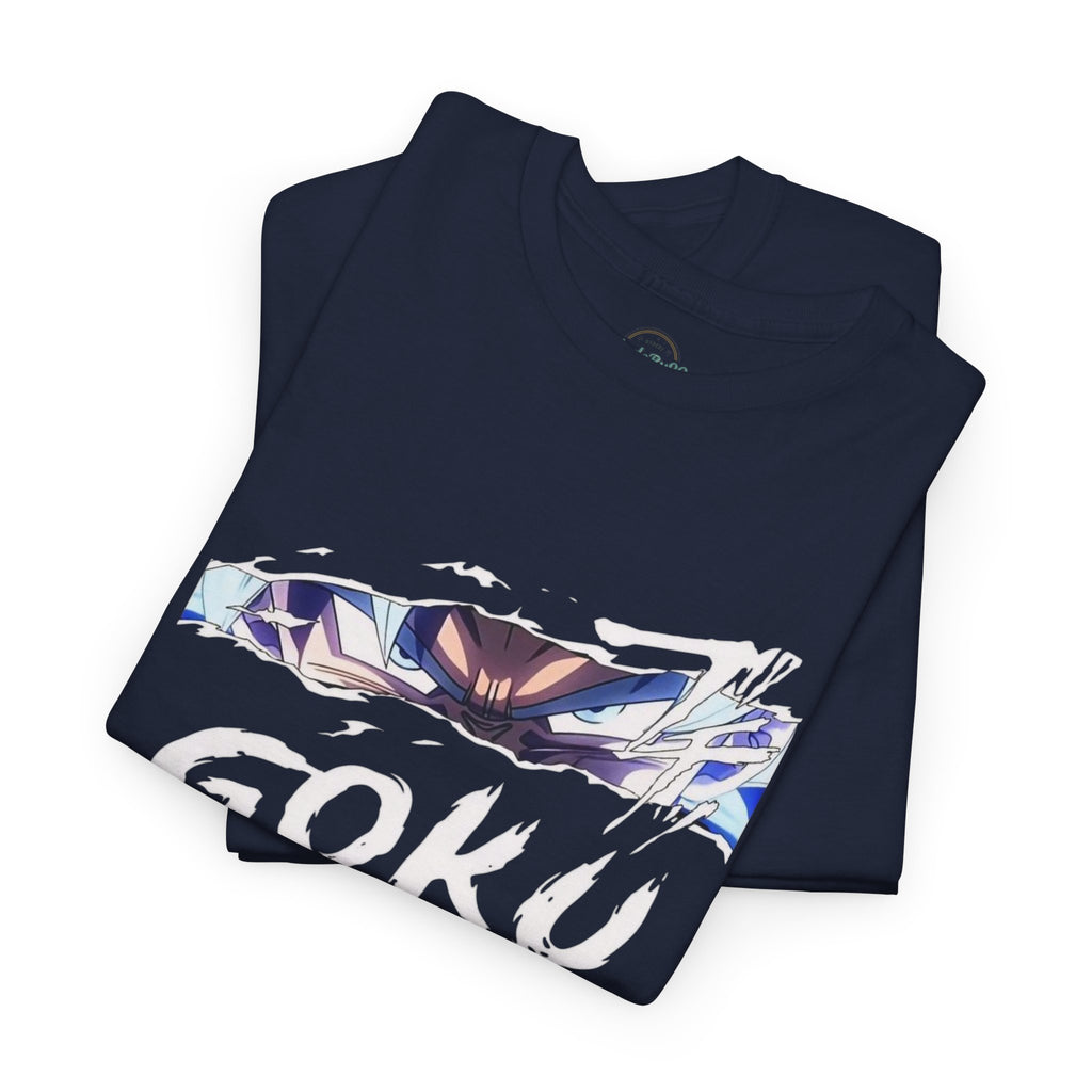 Goku Graphic Tee — Anime Eyes & Name Chest Print