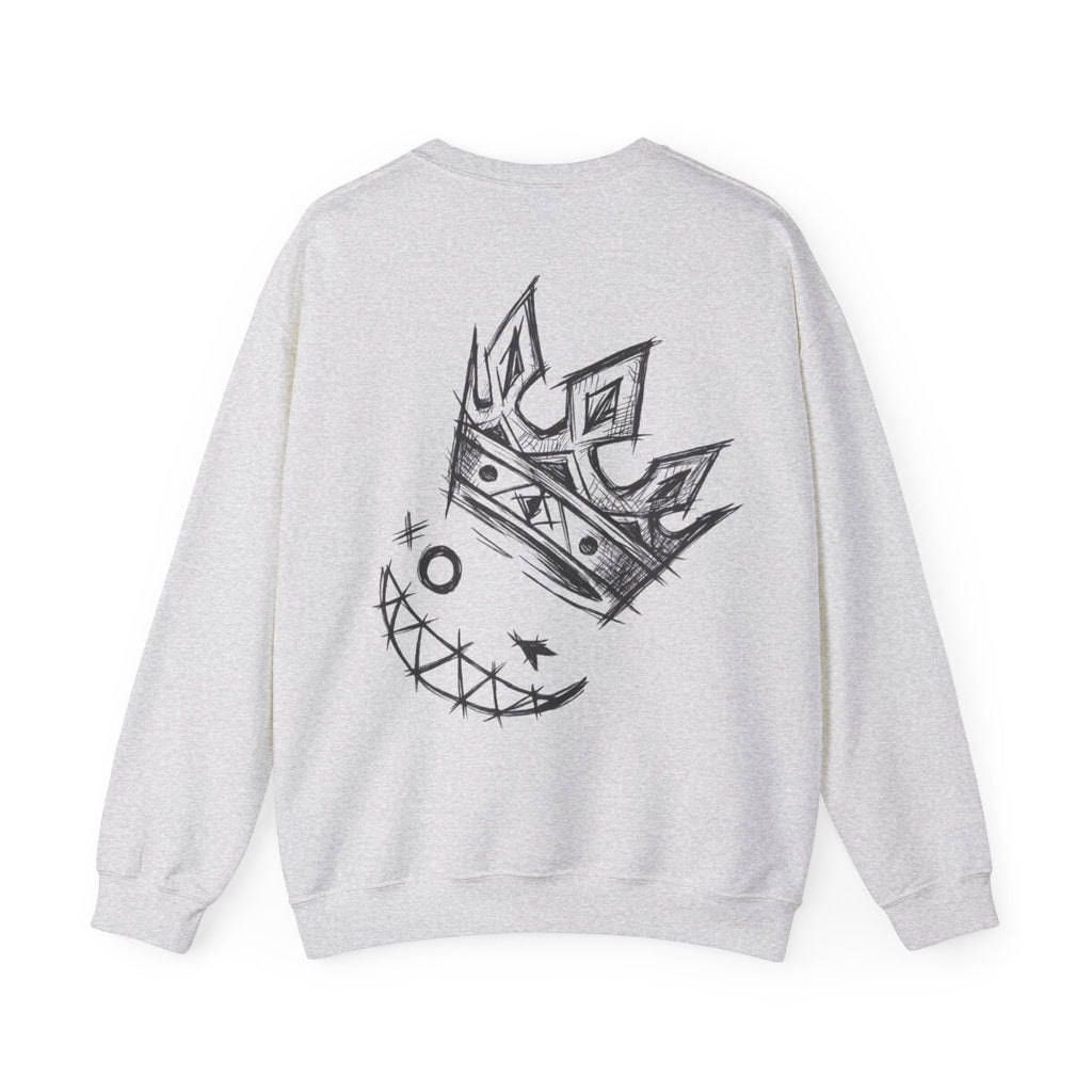 Crowned Grin Crewneck Sweatshirt — Sketch Crown Smile Graphic