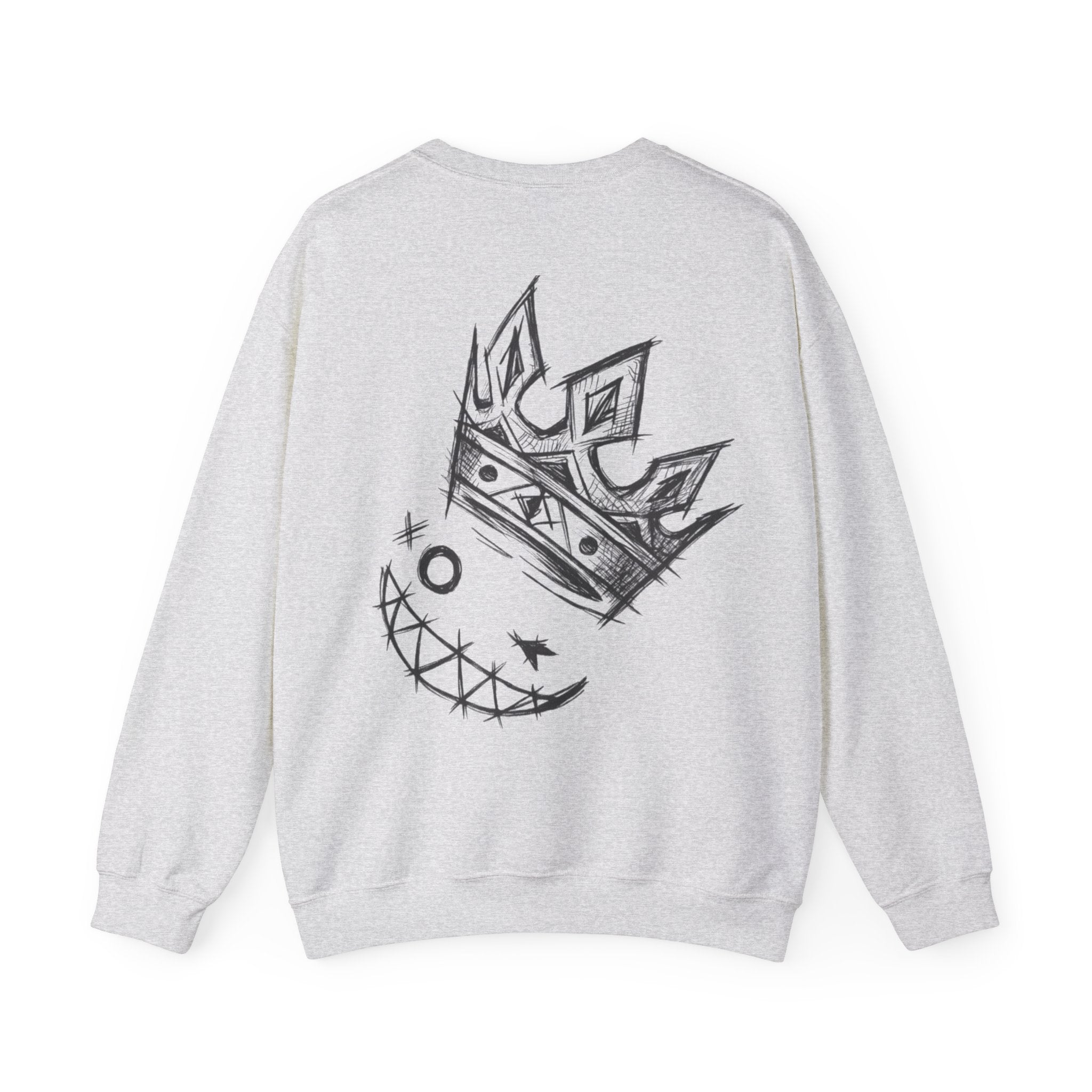 Crowned Grin Crewneck Sweatshirt — Sketch Crown Smile Graphic