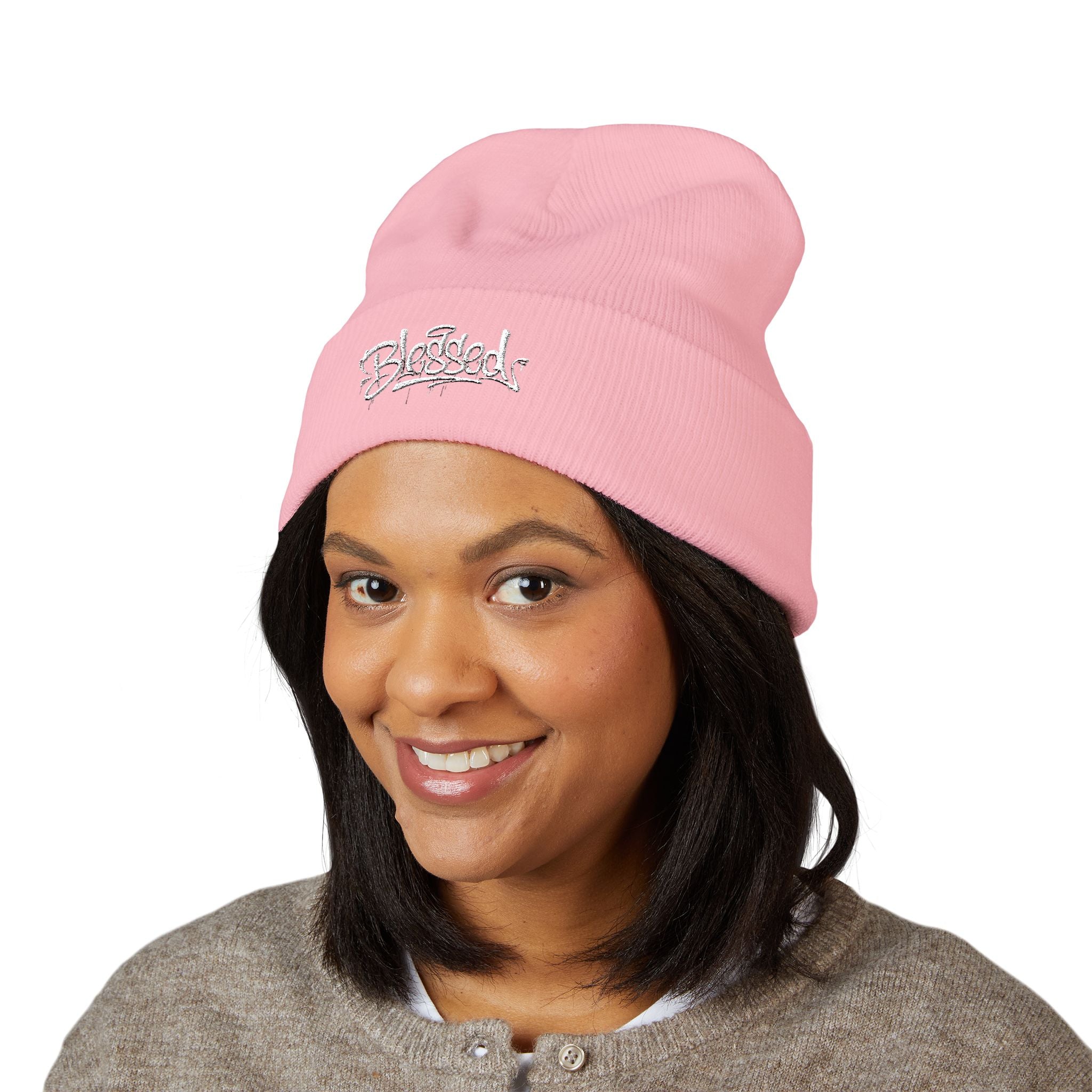 Embroidered "Skateish" Classic Cuffed Beanie — Yellow Knit Hat