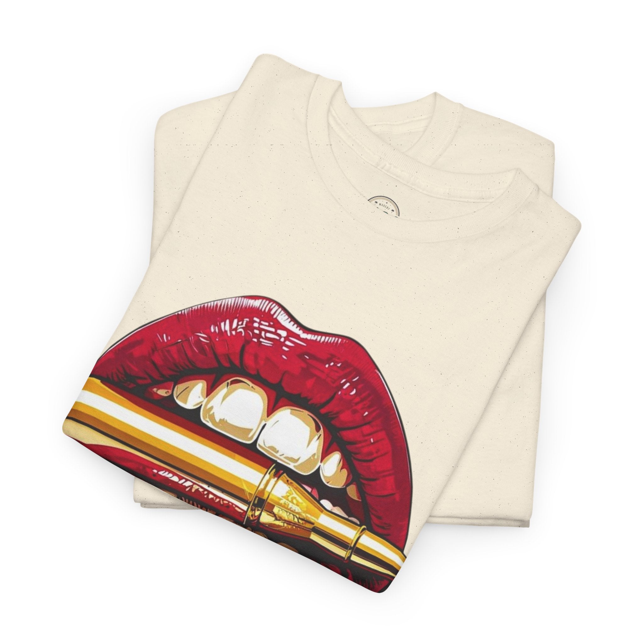 Red Lips Holding Bullet T-Shirt | Edgy Tattoo Style, Graphic Tee