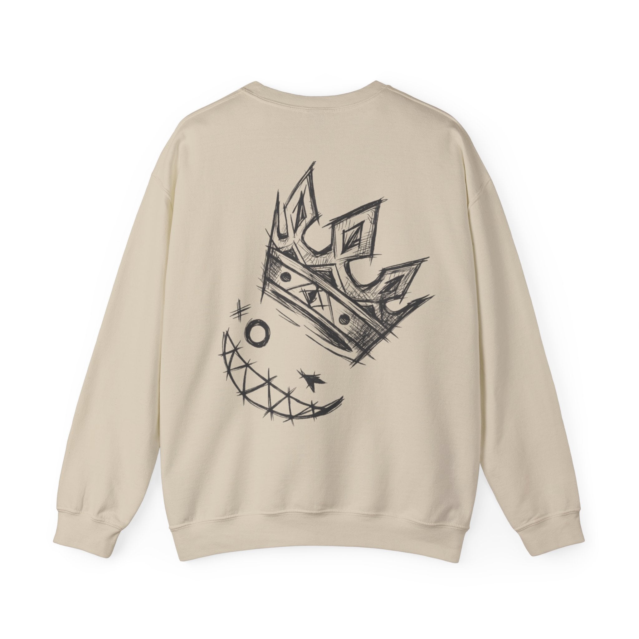 Crowned Grin Crewneck Sweatshirt — Sketch Crown Smile Graphic