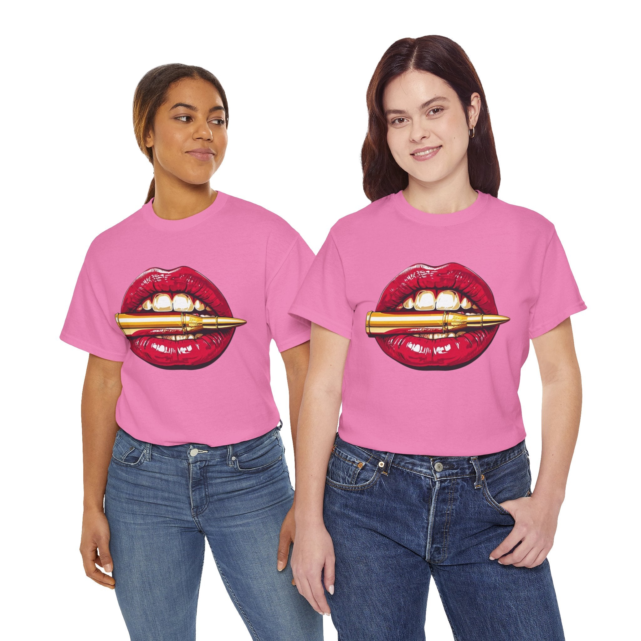 Red Lips Holding Bullet T-Shirt | Edgy Tattoo Style, Graphic Tee