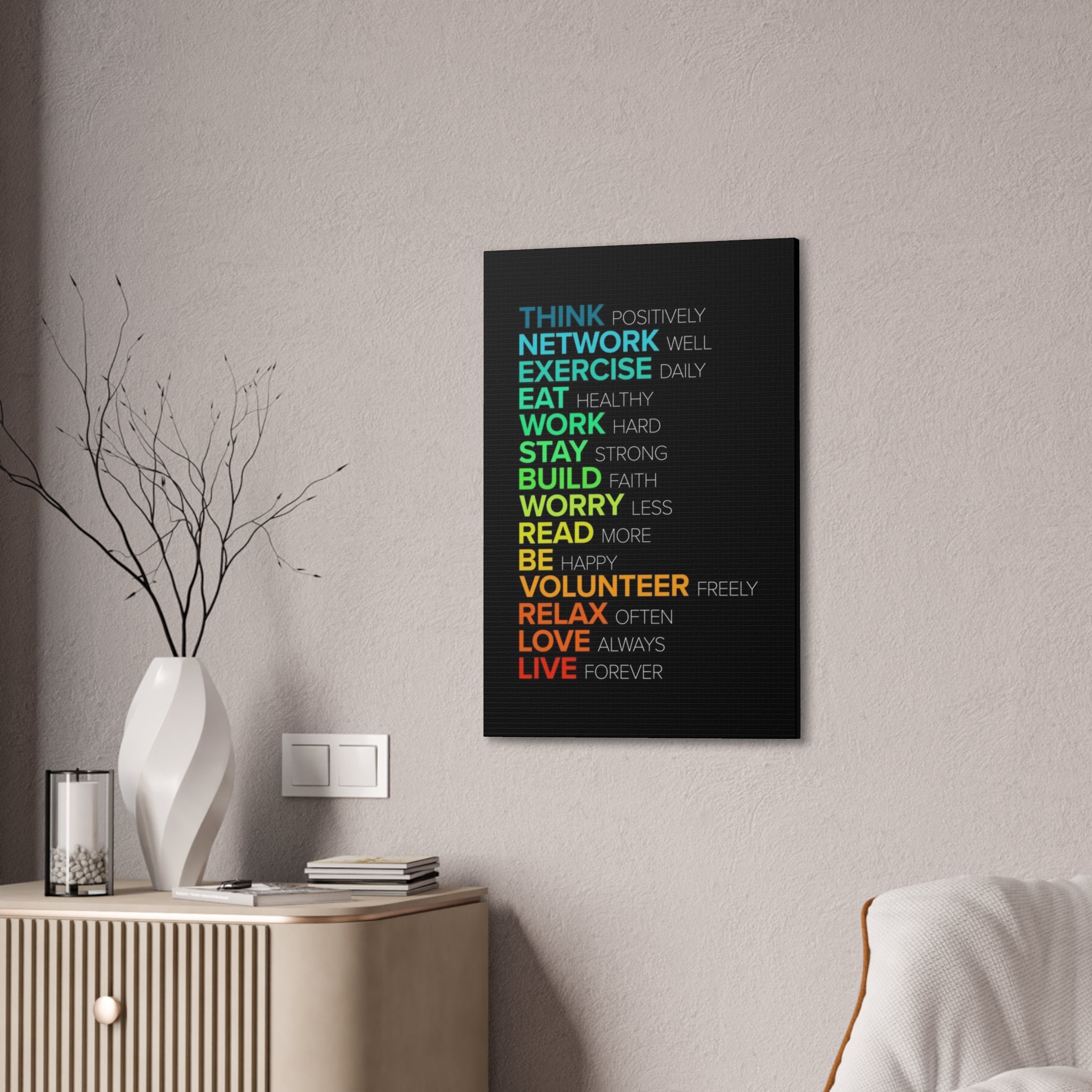 Motivational Daily Habits Canvas Print — Colorful Inspirational Wall Art
