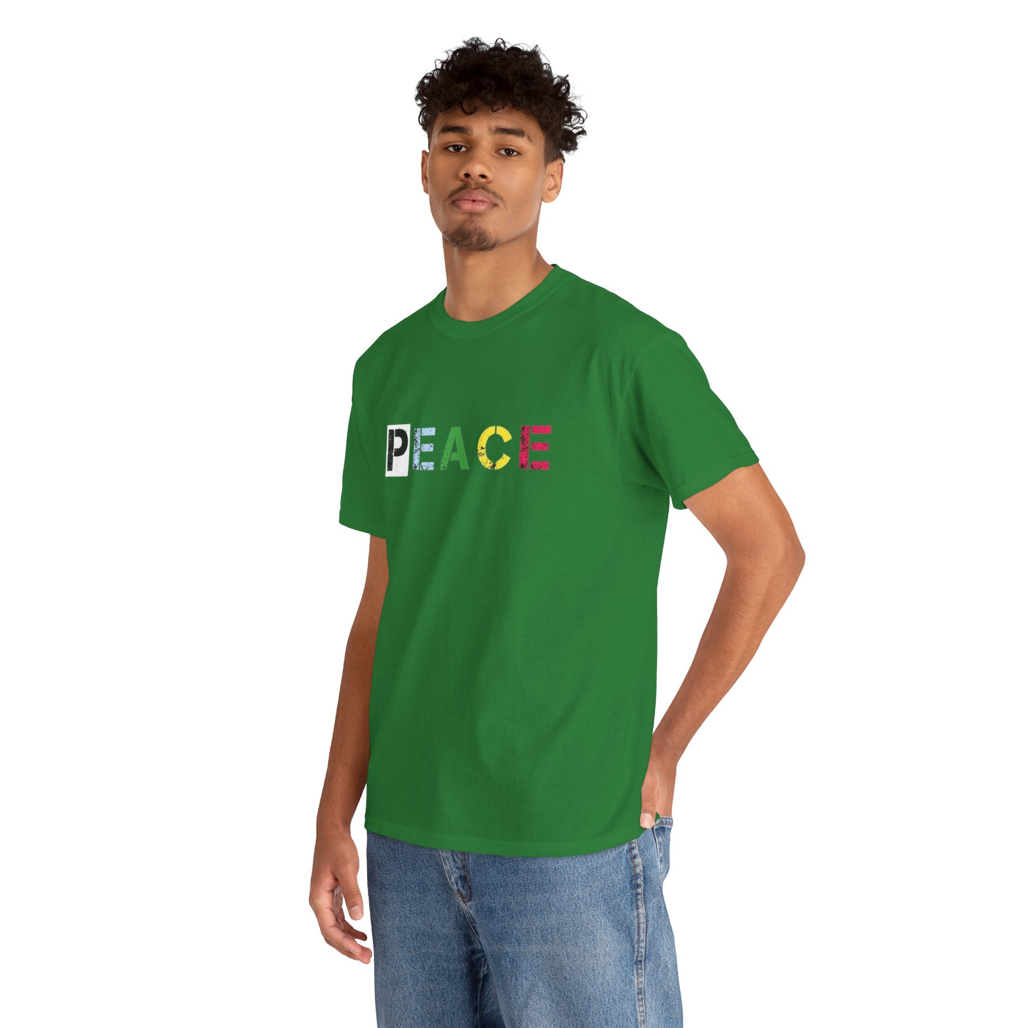 Peace Rainbow Tee — Minimalist Colorful PEACE Graphic T-Shirt