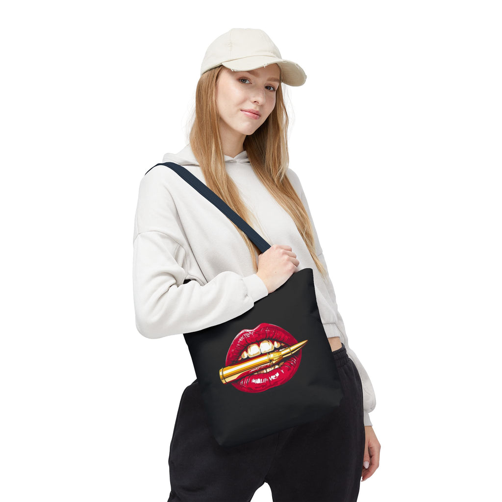Bullet Bite Tote Bag – Edgy Red Lip Art Tote