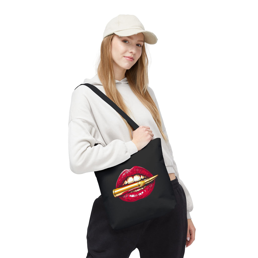 Bullet Bite Tote Bag – Edgy Red Lip Art Tote