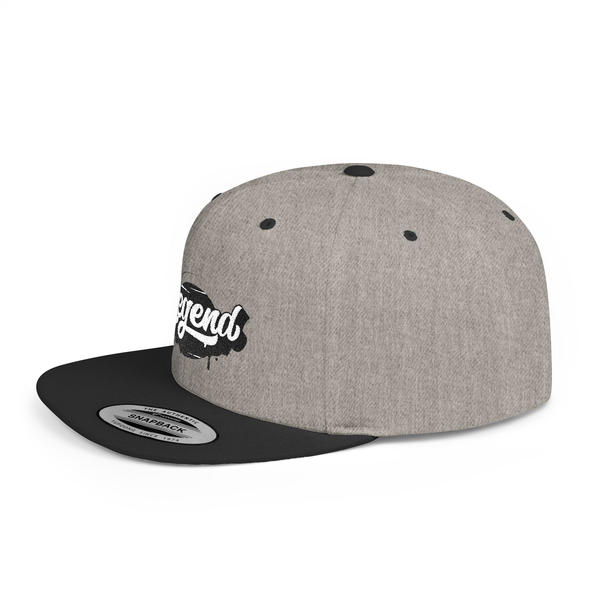 Legend Snapback Hat — White Flat-Bill Baseball Cap with Script Logo