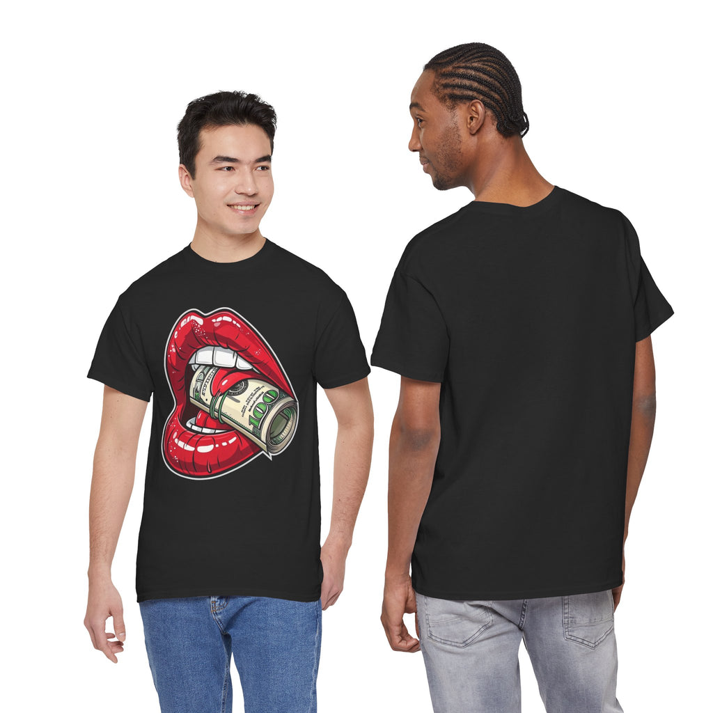 Red Glossy Lips with Rolled Dollar Tee | Money Mouth Graphic Shirt