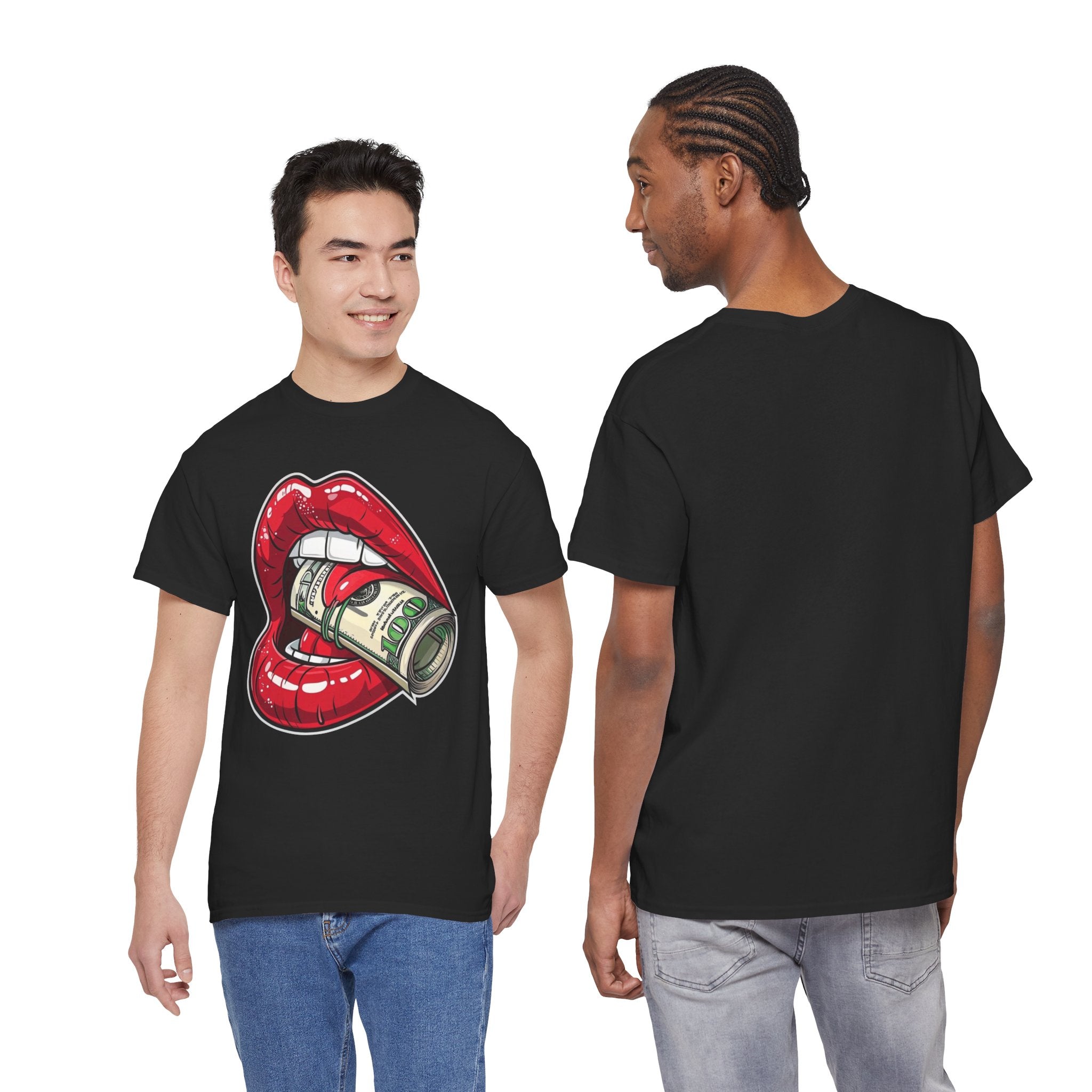 Red Glossy Lips with Rolled Dollar Tee | Money Mouth Graphic Shirt