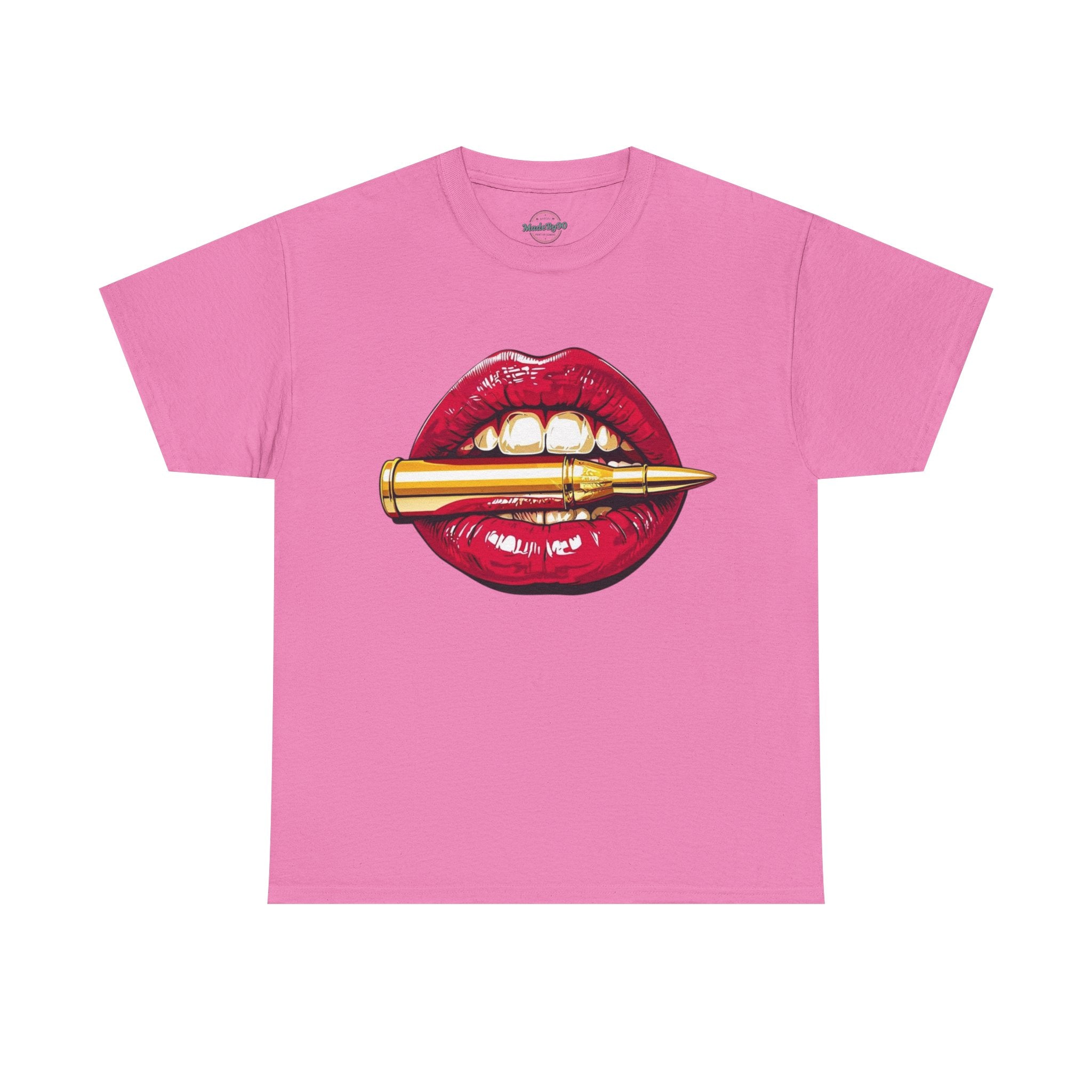 Red Lips Holding Bullet T-Shirt | Edgy Tattoo Style, Graphic Tee