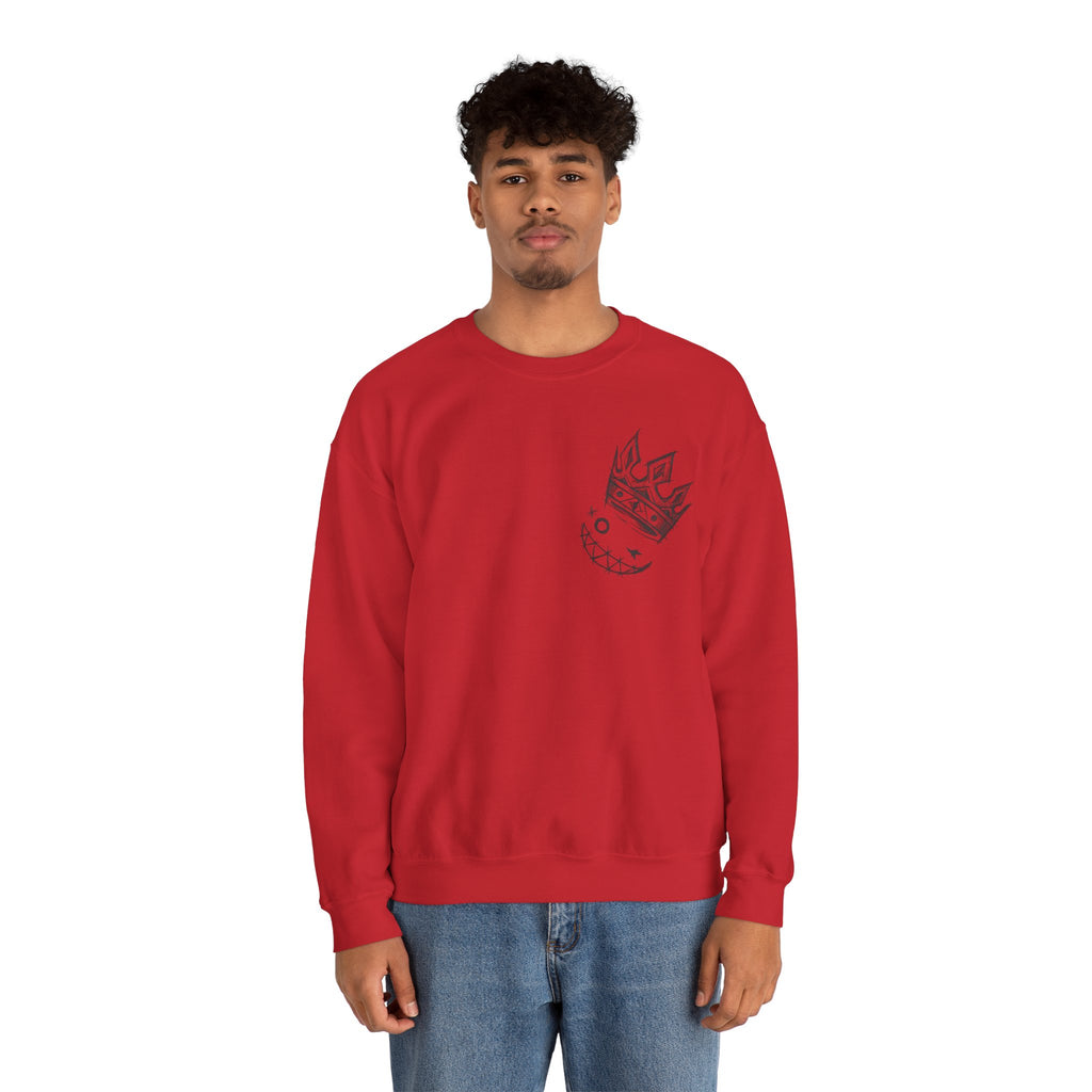 Crowned Grin Crewneck Sweatshirt — Sketch Crown Smile Graphic