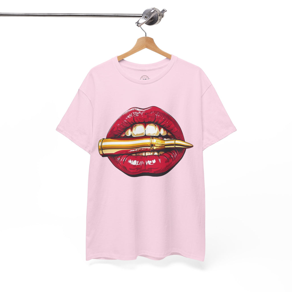 Red Lips Holding Bullet T-Shirt | Edgy Tattoo Style, Graphic Tee