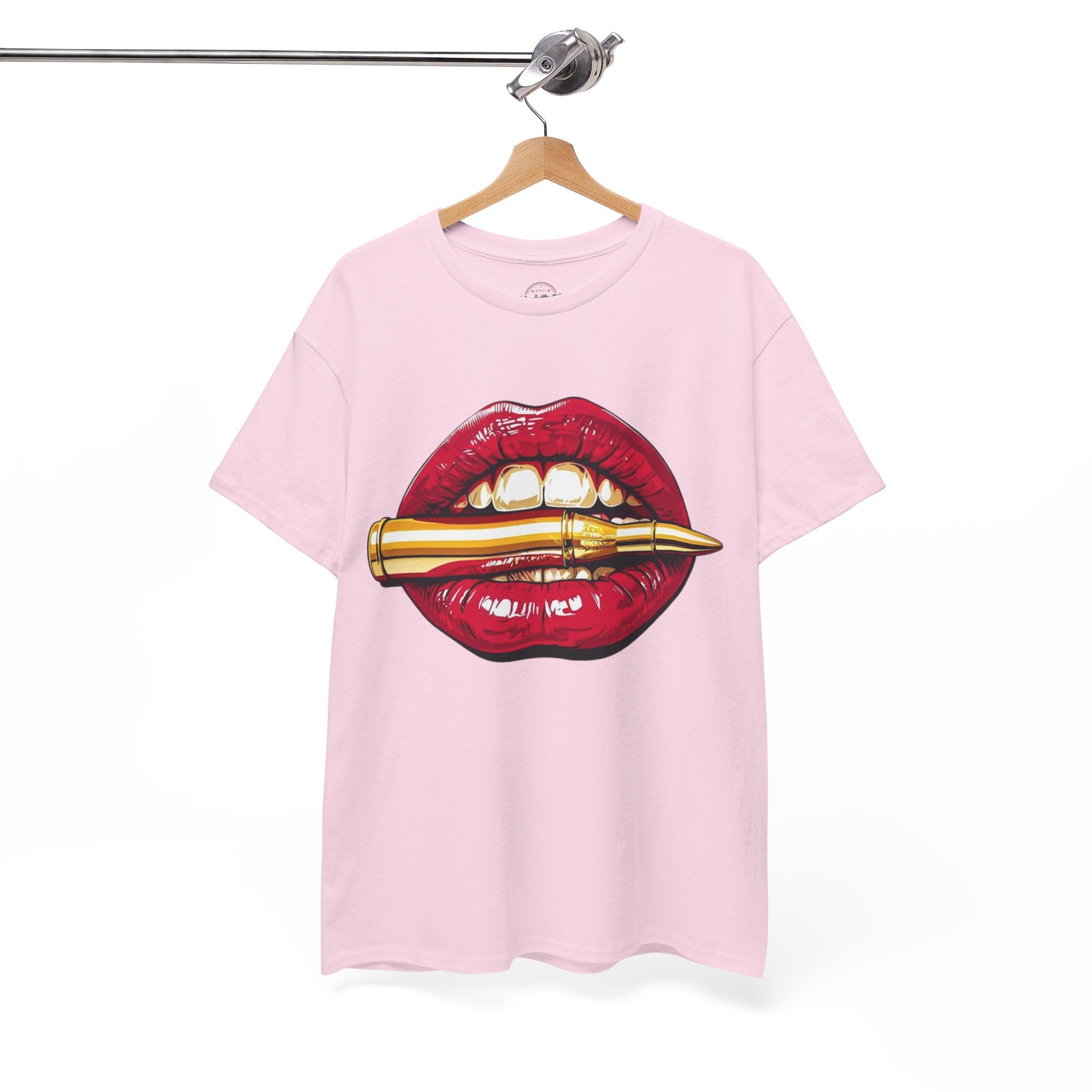 Red Lips Holding Bullet T-Shirt | Edgy Tattoo Style, Graphic Tee