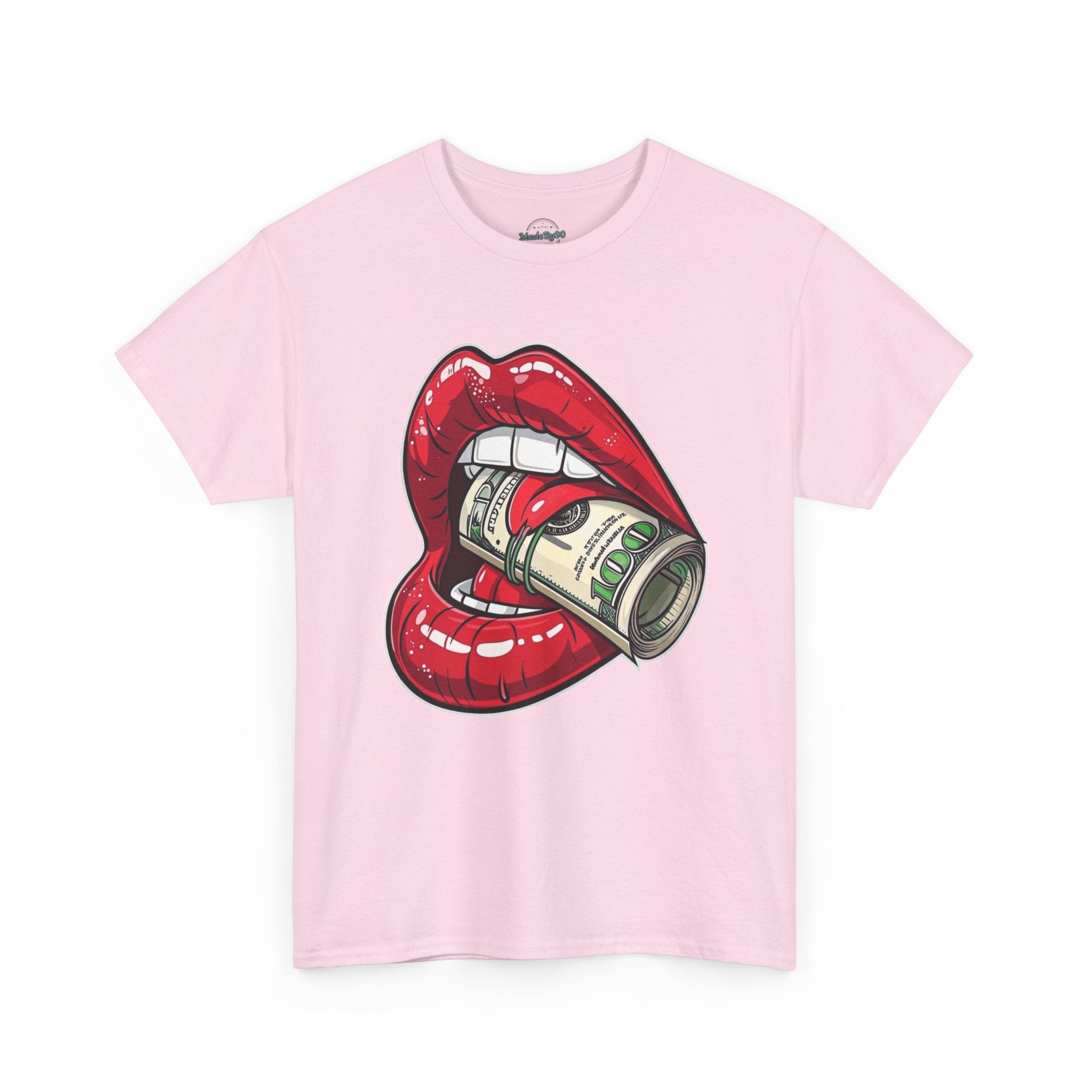 Red Glossy Lips with Rolled Dollar Tee | Money Mouth Graphic Shirt
