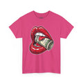 Red Glossy Lips with Rolled Dollar Tee | Money Mouth Graphic Shirt