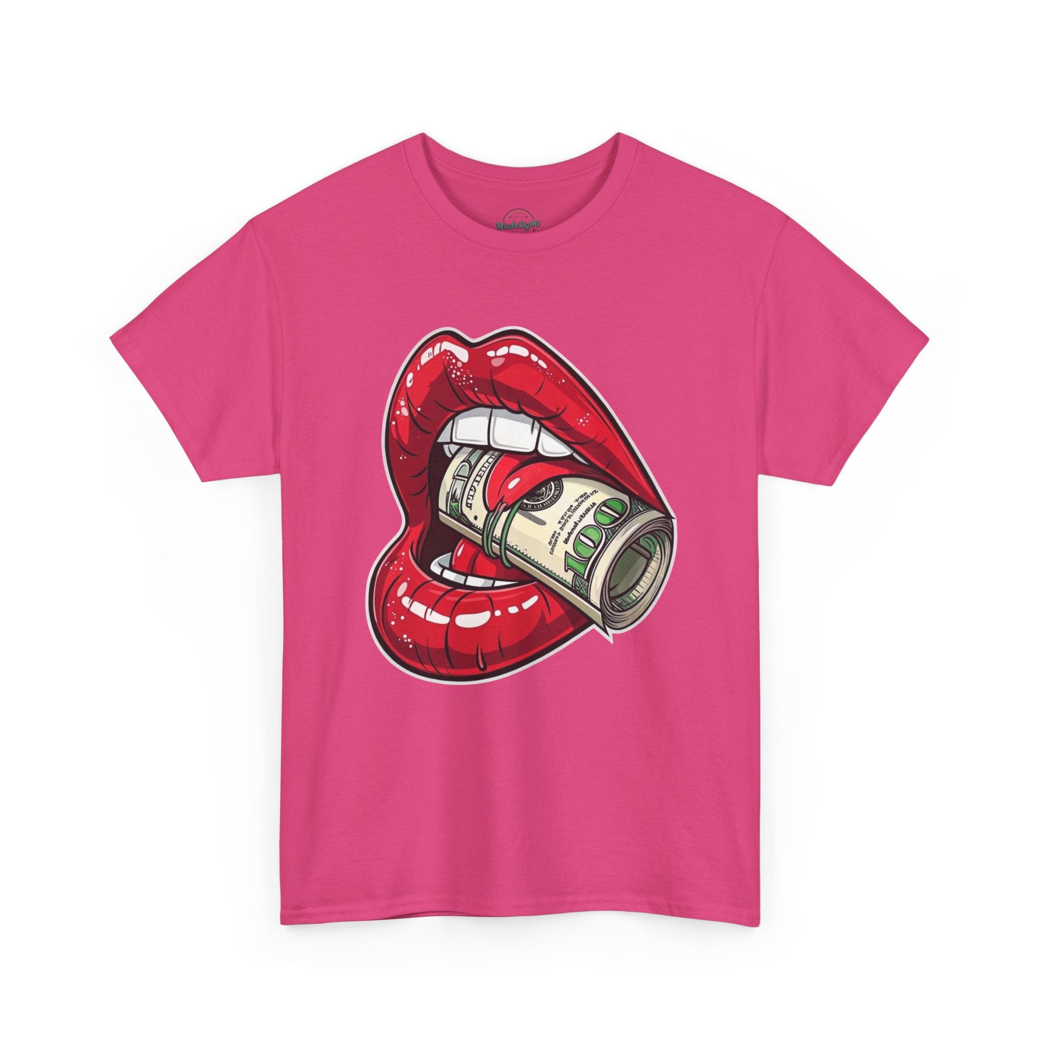 Red Glossy Lips with Rolled Dollar Tee | Money Mouth Graphic Shirt