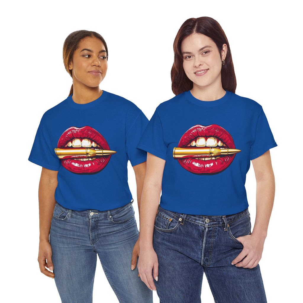Red Lips Holding Bullet T-Shirt | Edgy Tattoo Style, Graphic Tee