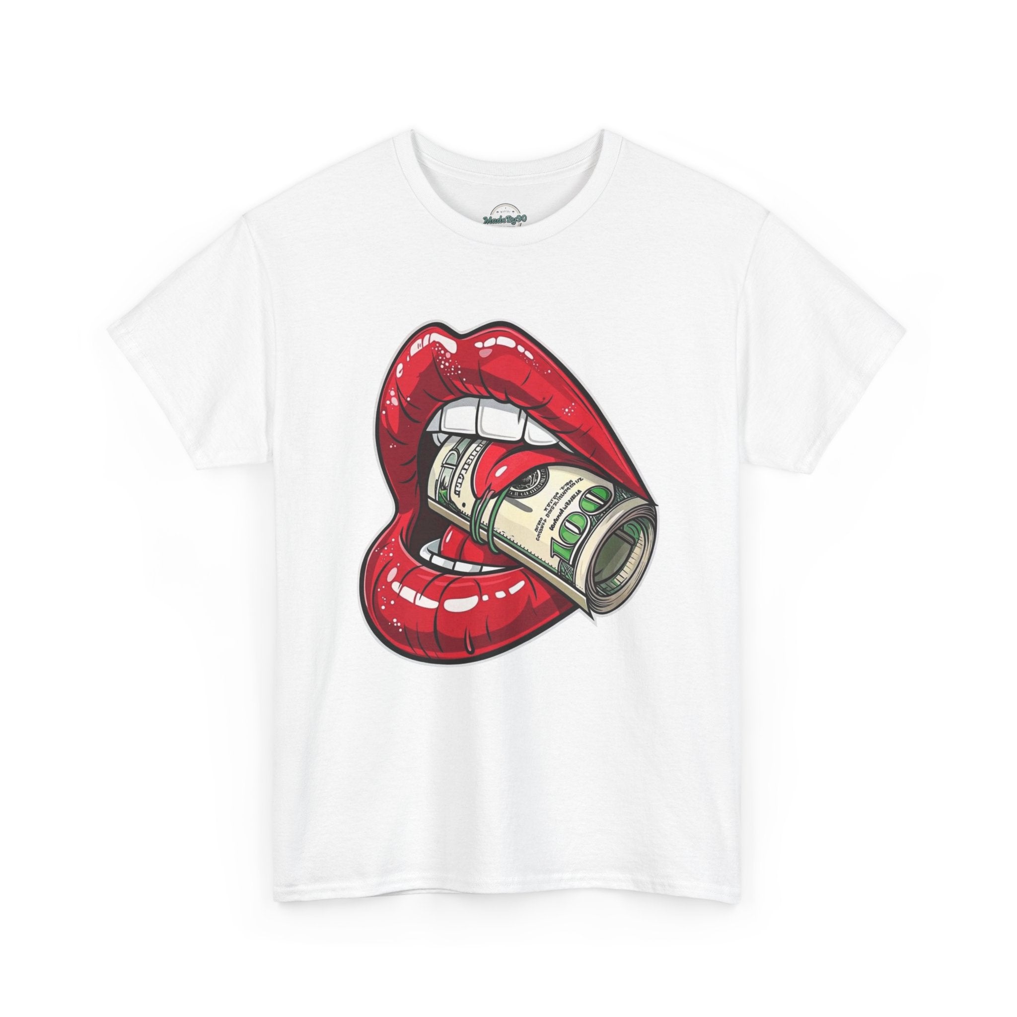 Red Glossy Lips with Rolled Dollar Tee | Money Mouth Graphic Shirt