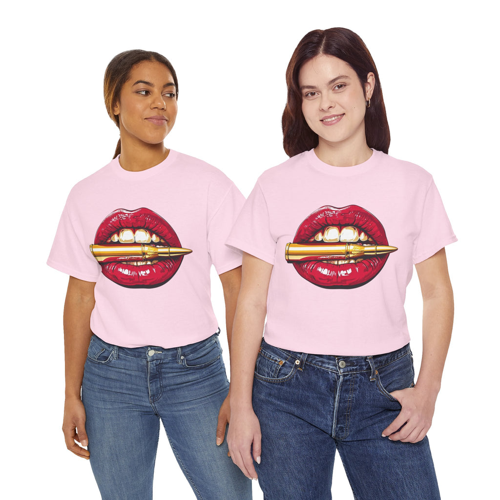 Red Lips Holding Bullet T-Shirt | Edgy Tattoo Style, Graphic Tee