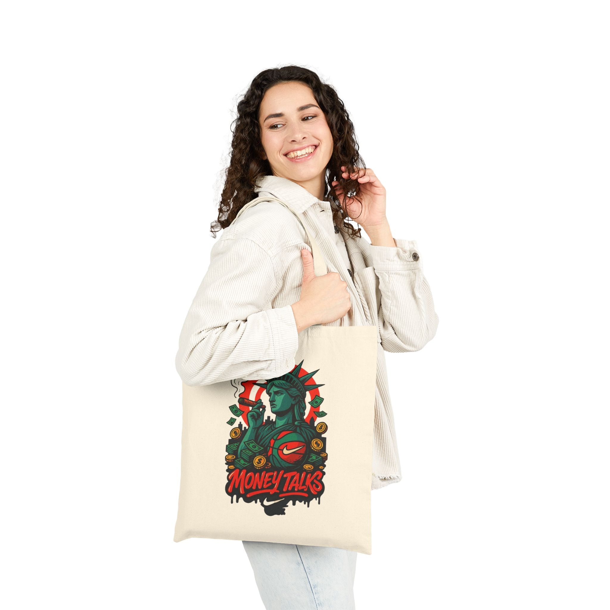 Tote Bag — 'Money Talks' Statue of Liberty Graphic Cotton Canvas Tote