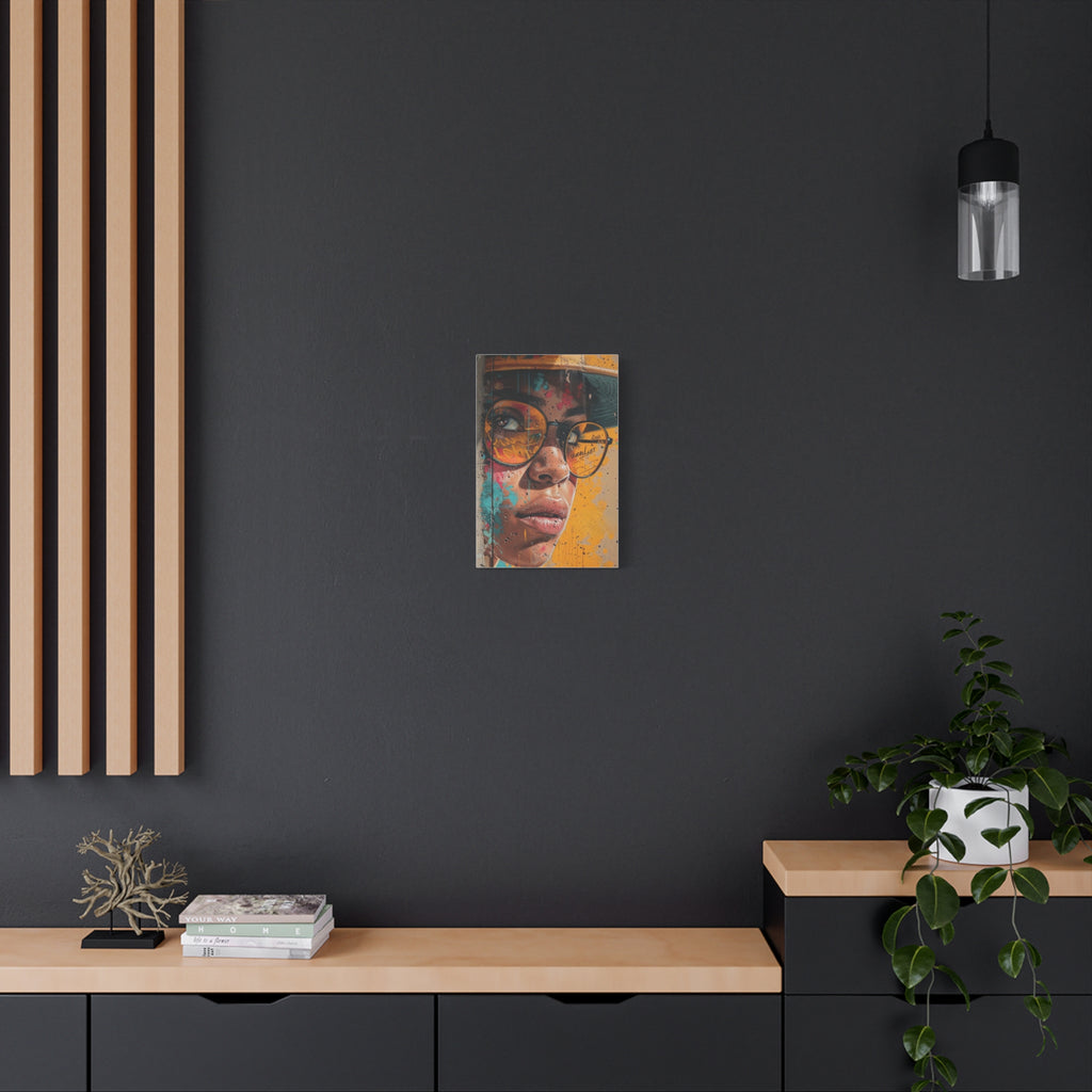 Portrait Canvas Print — Colorful Urban Woman with Glasses Matte Stretched Wall Art