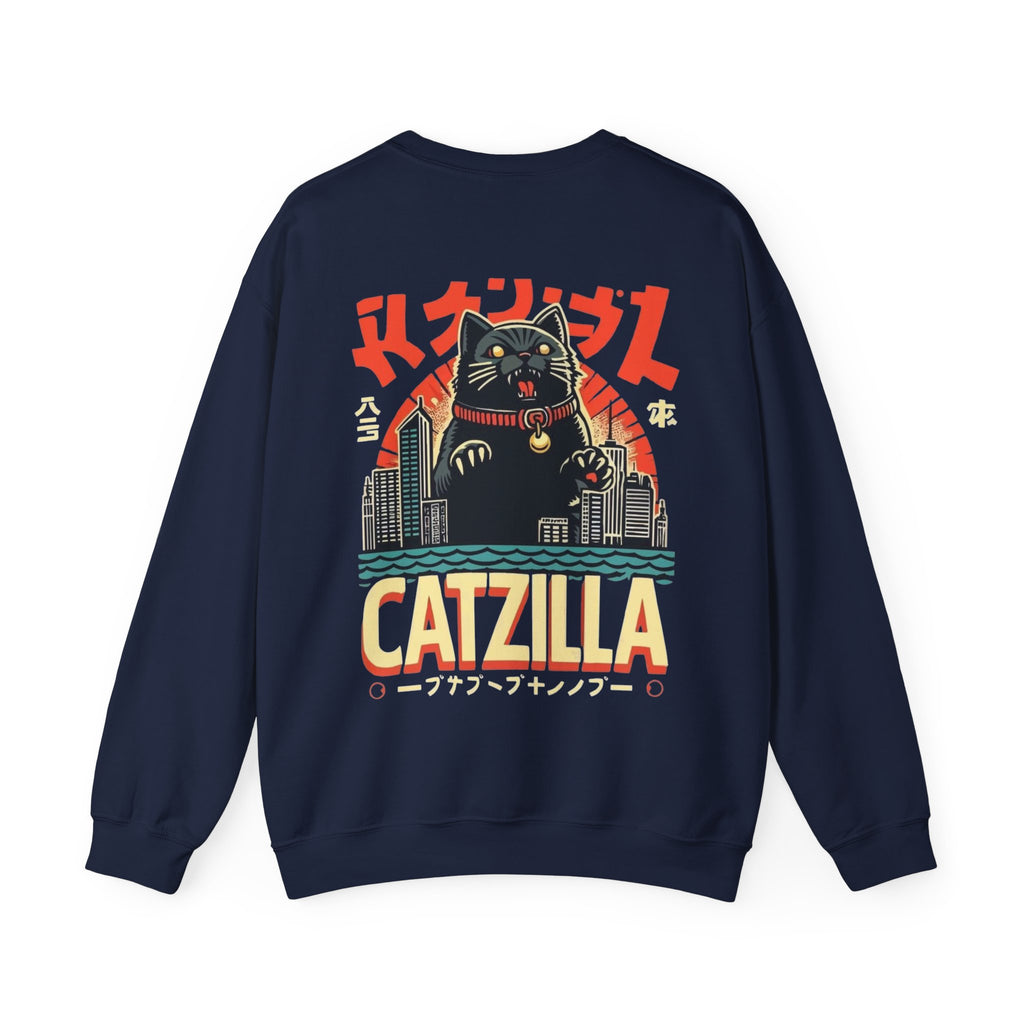 Catzilla Crewneck Sweatshirt — Retro Maneki-Neko Monster Graphic