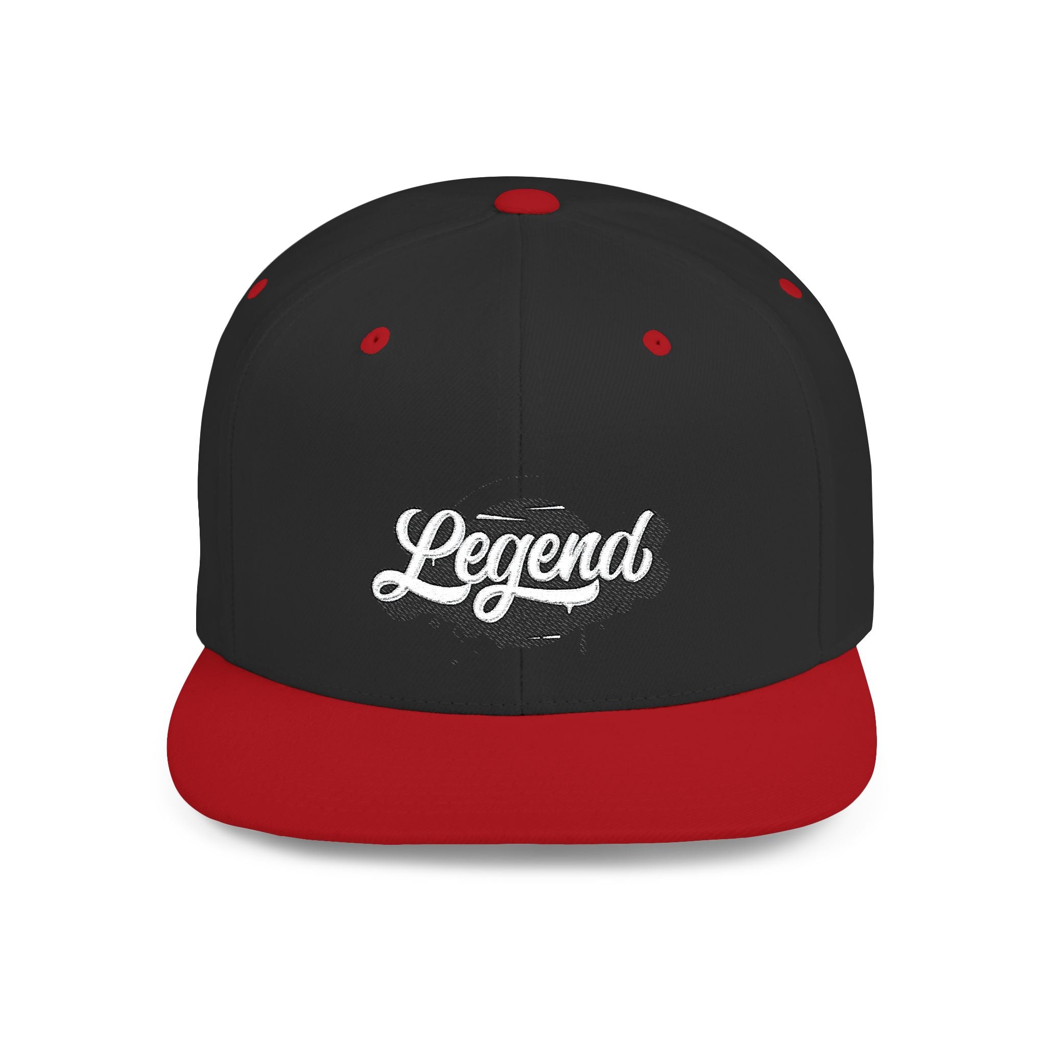 Legend Snapback Hat — White Flat-Bill Baseball Cap with Script Logo