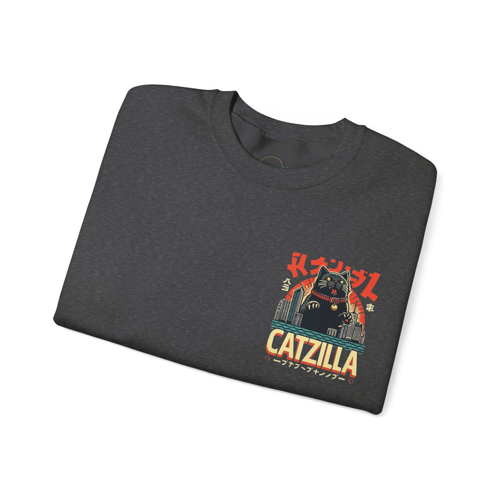 Catzilla Crewneck Sweatshirt — Retro Maneki-Neko Monster Graphic