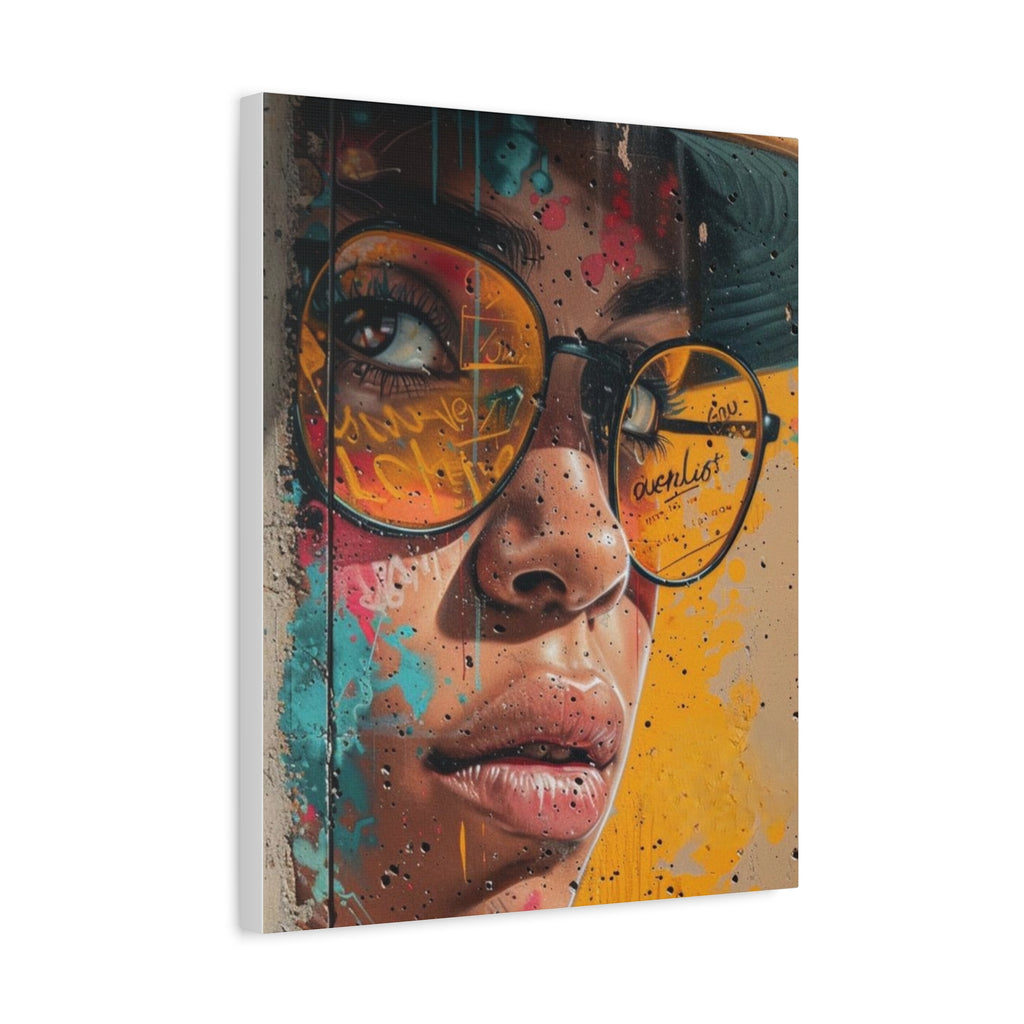 Portrait Canvas Print — Colorful Urban Woman with Glasses Matte Stretched Wall Art