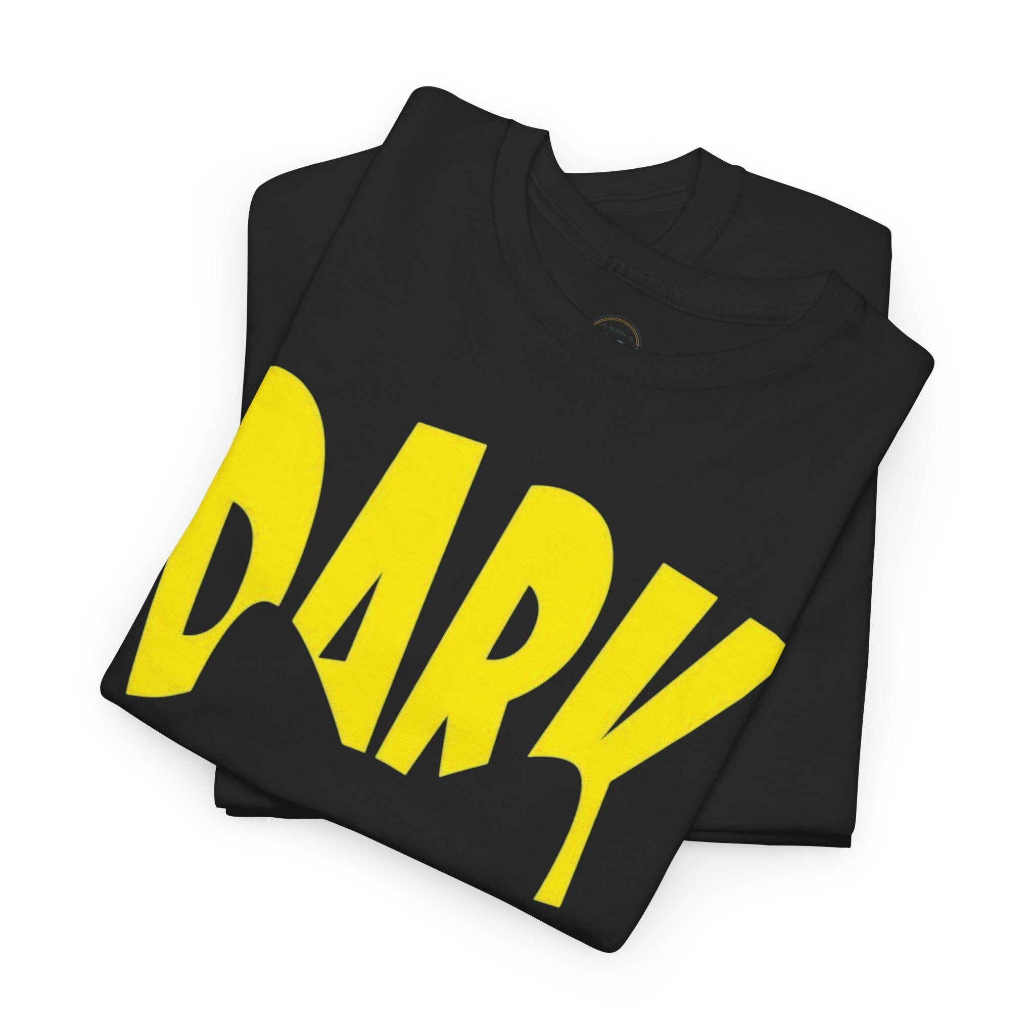Dark Cat Tee — Yellow 'DARK' Drip Design with Cat Eyes (Halloween & Goth Shirt)