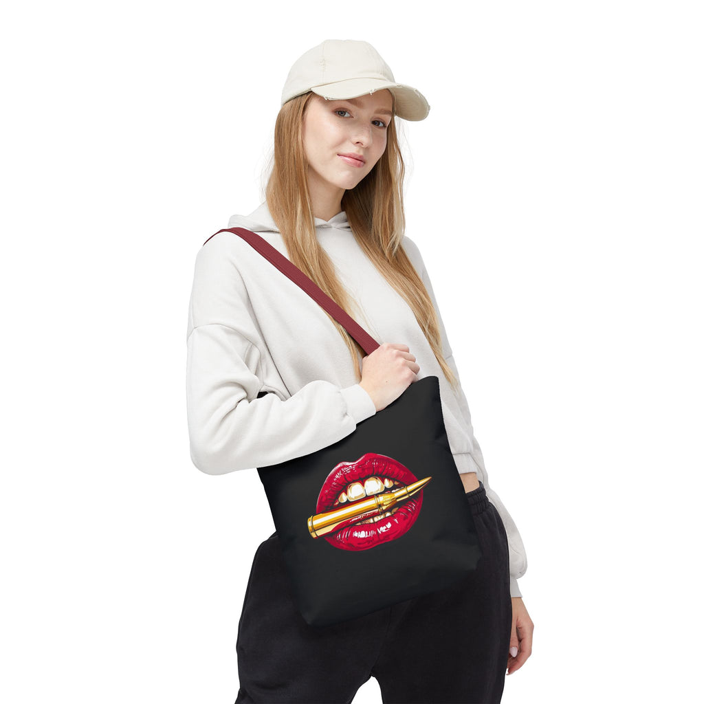Bullet Bite Tote Bag – Edgy Red Lip Art Tote