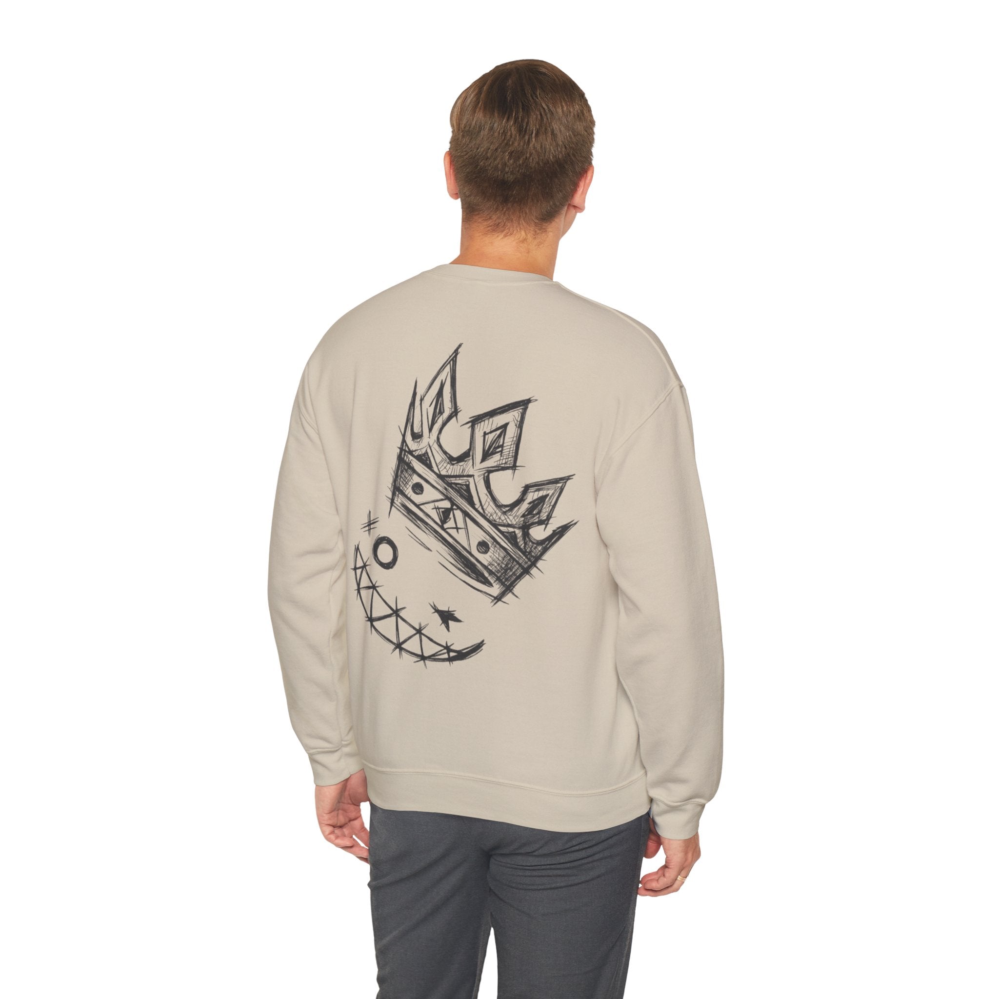 Crowned Grin Crewneck Sweatshirt — Sketch Crown Smile Graphic