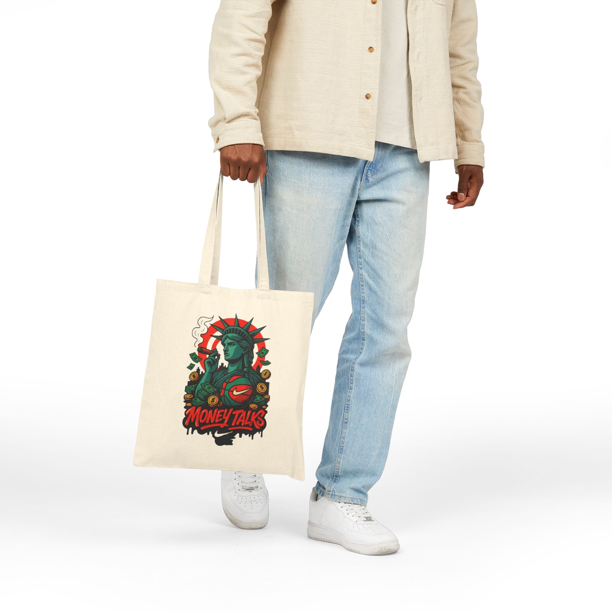 Tote Bag — 'Money Talks' Statue of Liberty Graphic Cotton Canvas Tote