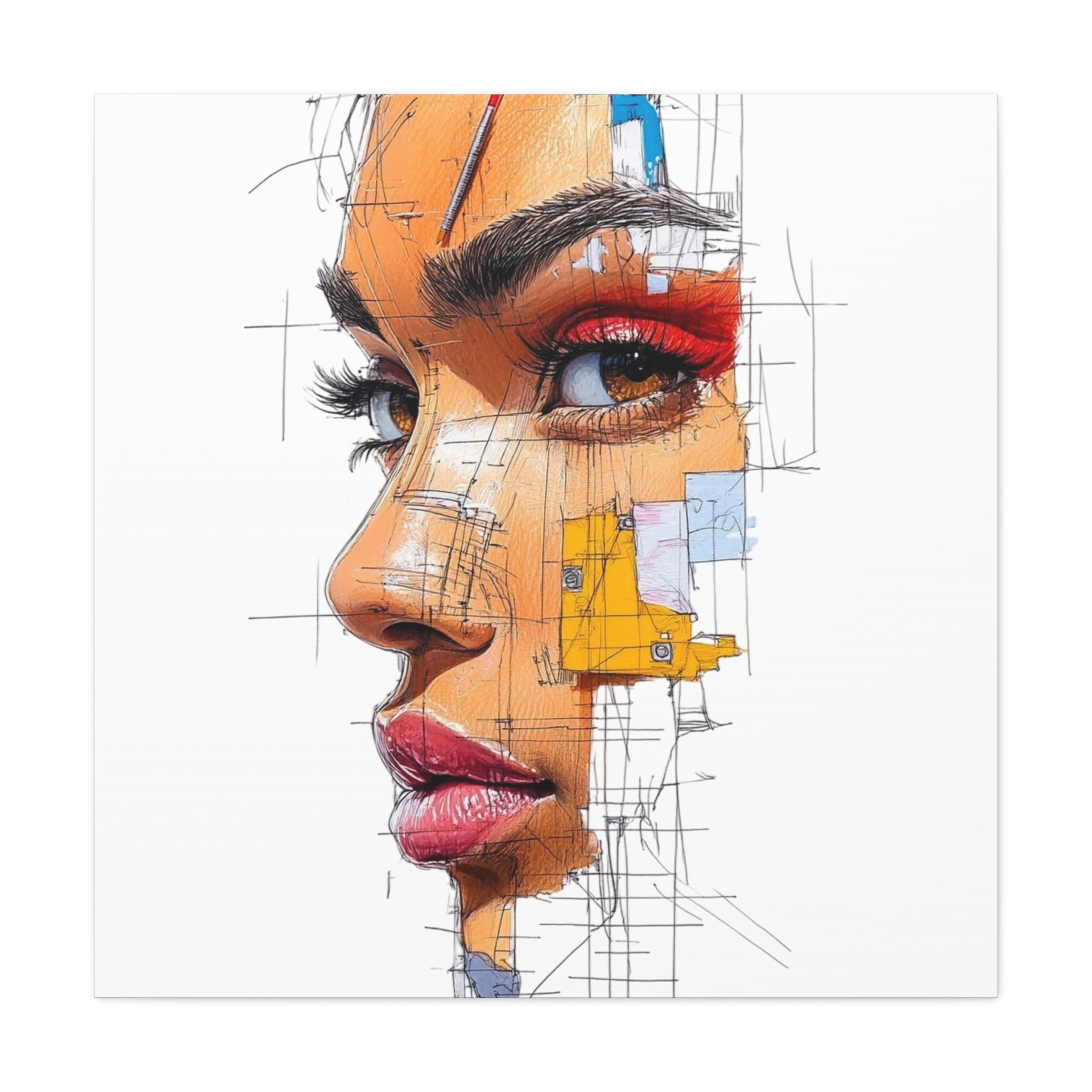 Abstract Portrait Canvas Print — Modern Female Profile Art on Stretched Matte Canvas