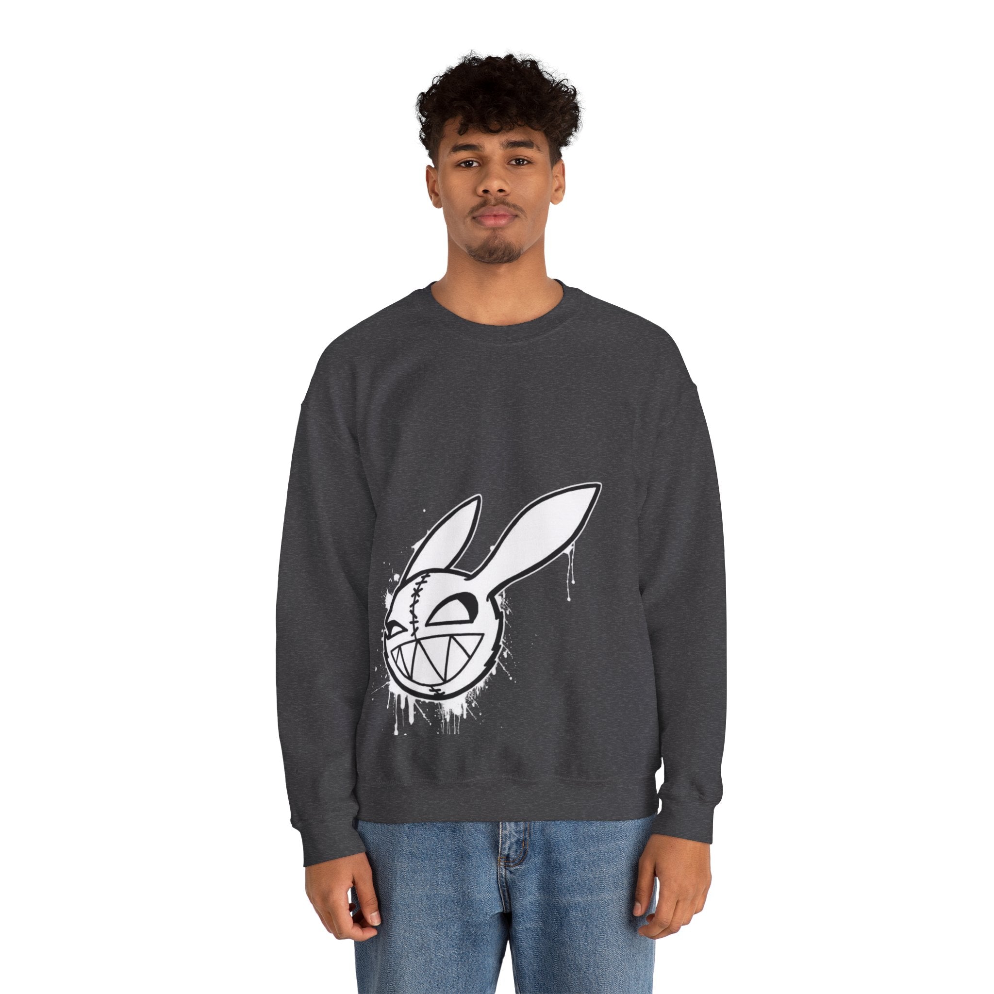 Crewneck Sweatshirt — Grinning Bunny Line Art Crewneck