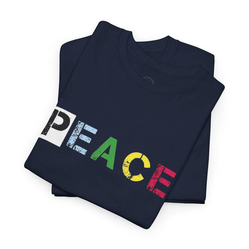 Peace Rainbow Tee — Minimalist Colorful PEACE Graphic T-Shirt