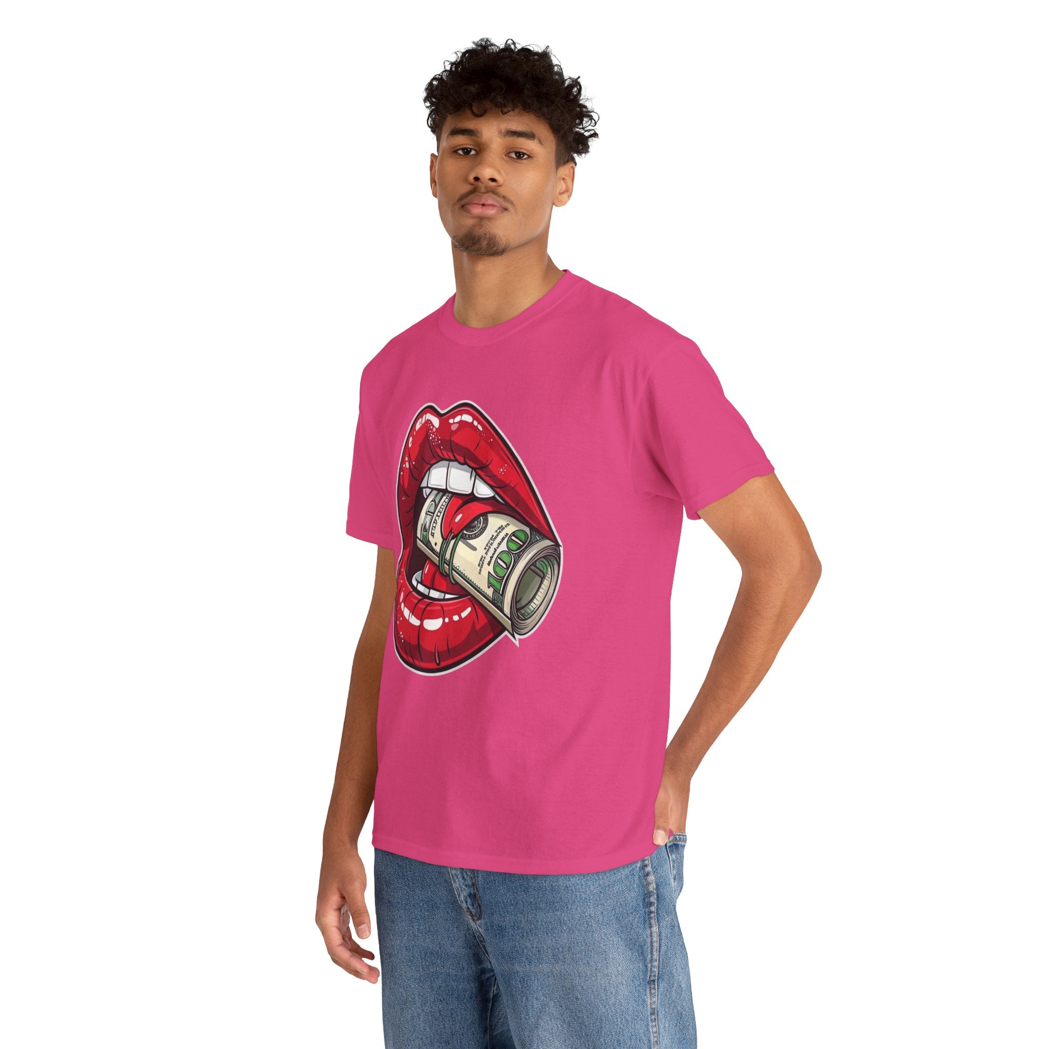 Red Glossy Lips with Rolled Dollar Tee | Money Mouth Graphic Shirt