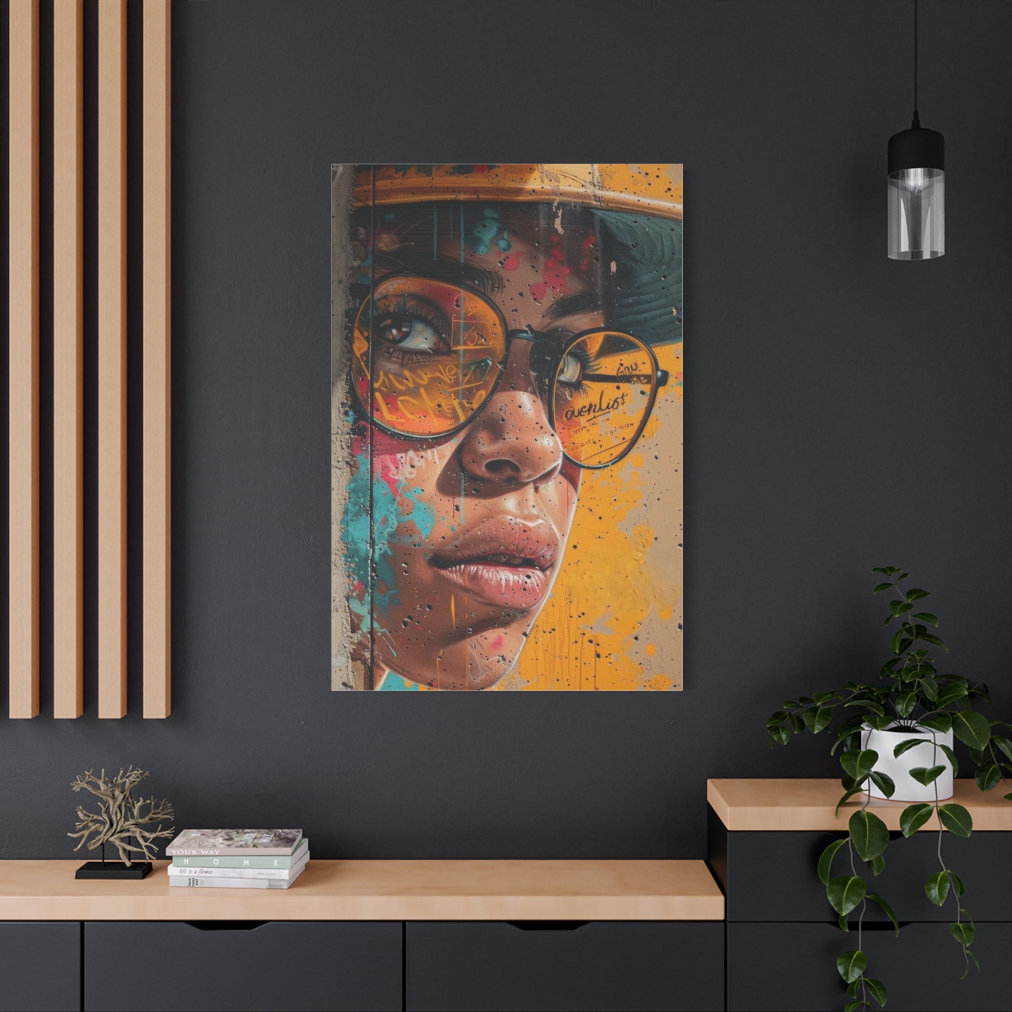 Portrait Canvas Print — Colorful Urban Woman with Glasses Matte Stretched Wall Art