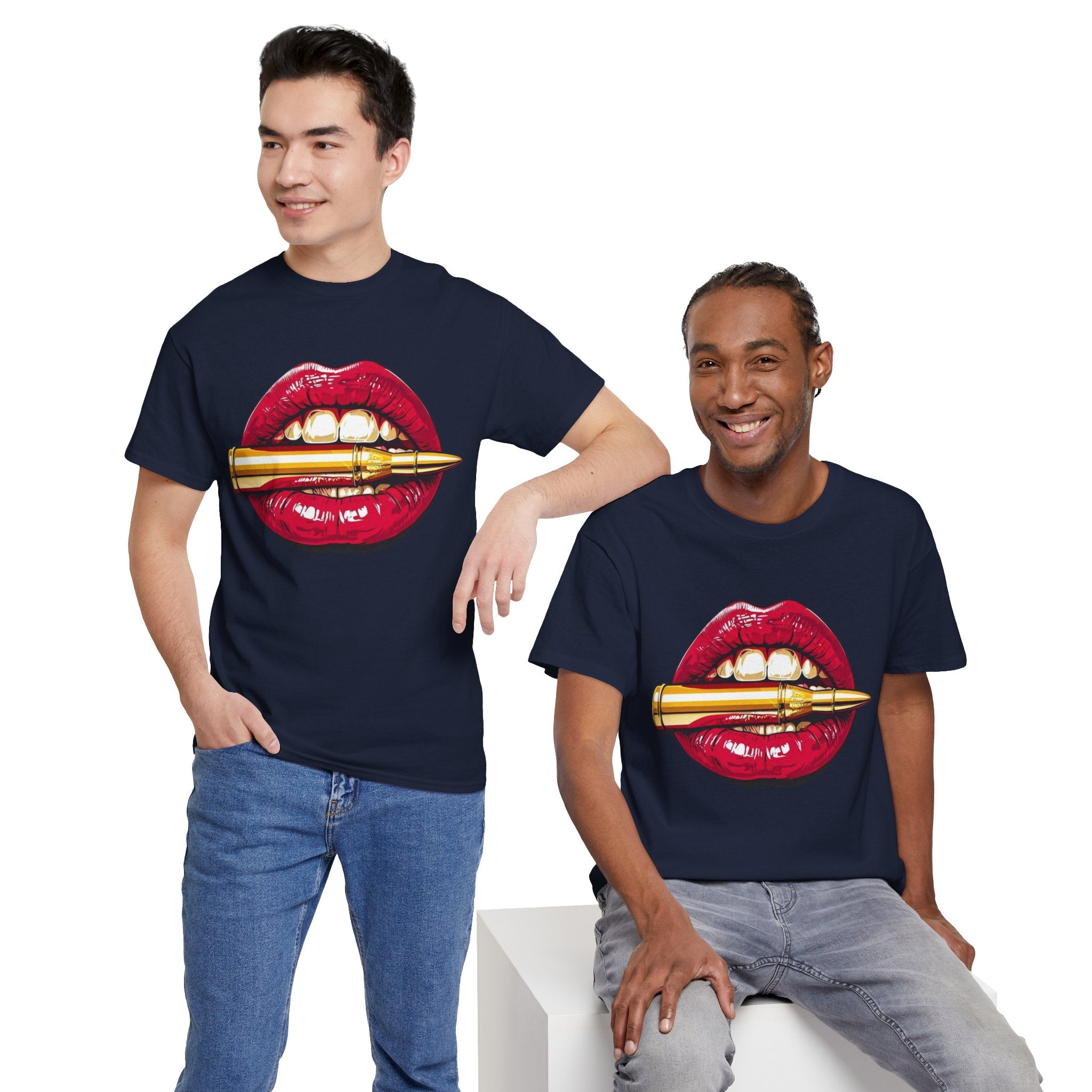 Red Lips Holding Bullet T-Shirt | Edgy Tattoo Style, Graphic Tee