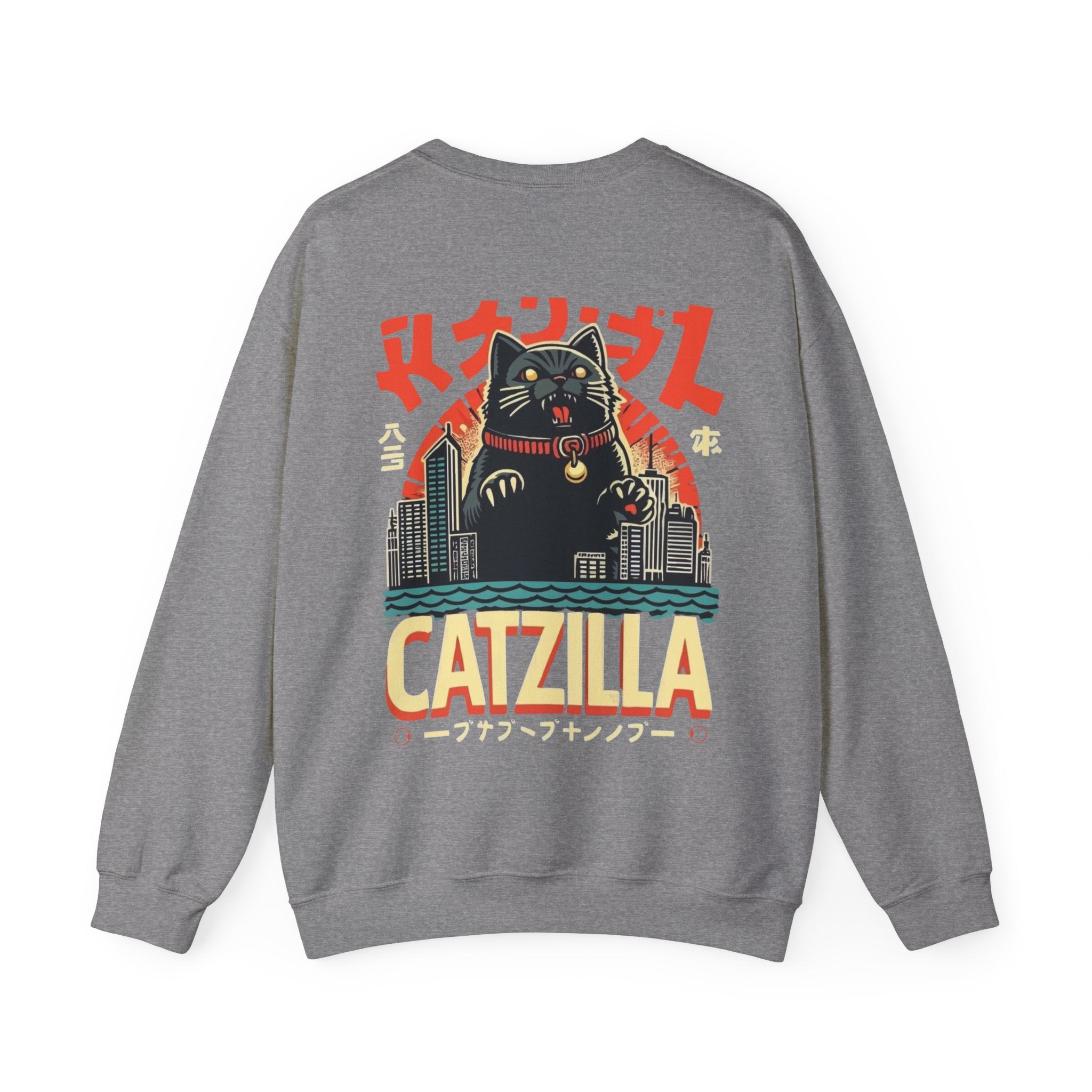 Catzilla Crewneck Sweatshirt — Retro Maneki-Neko Monster Graphic