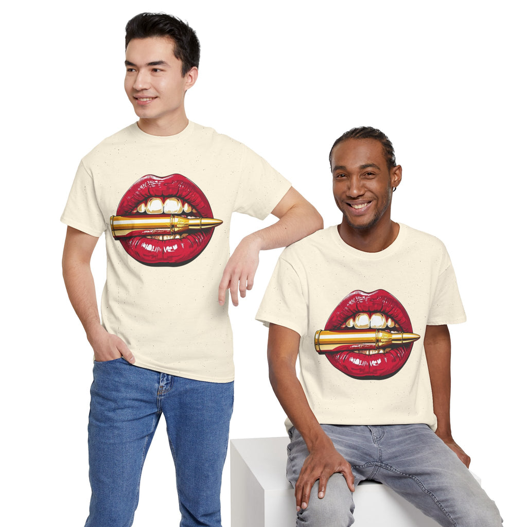 Red Lips Holding Bullet T-Shirt | Edgy Tattoo Style, Graphic Tee