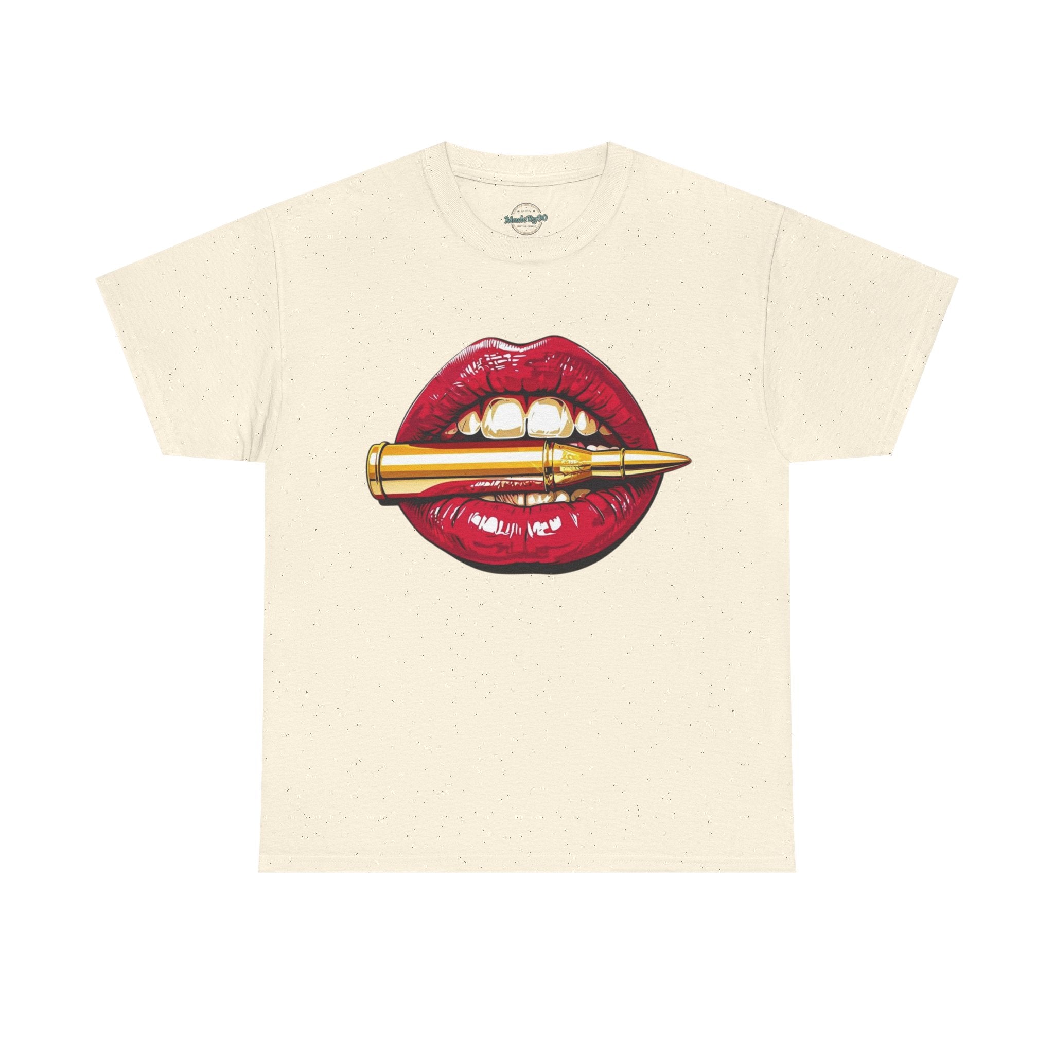 Red Lips Holding Bullet T-Shirt | Edgy Tattoo Style, Graphic Tee