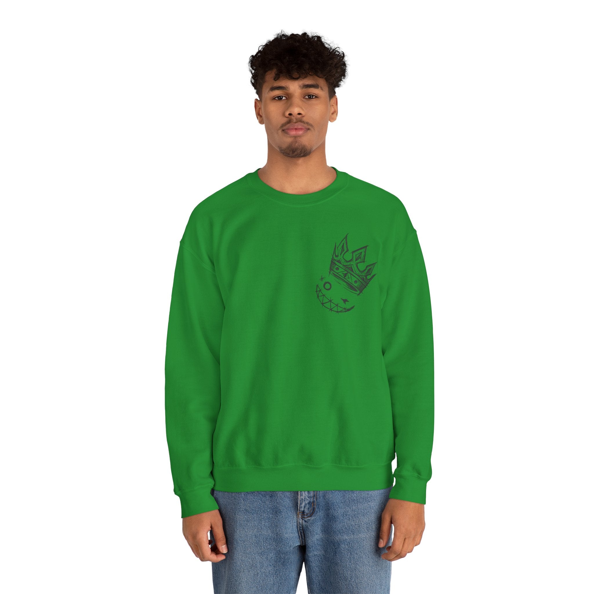 Crowned Grin Crewneck Sweatshirt — Sketch Crown Smile Graphic