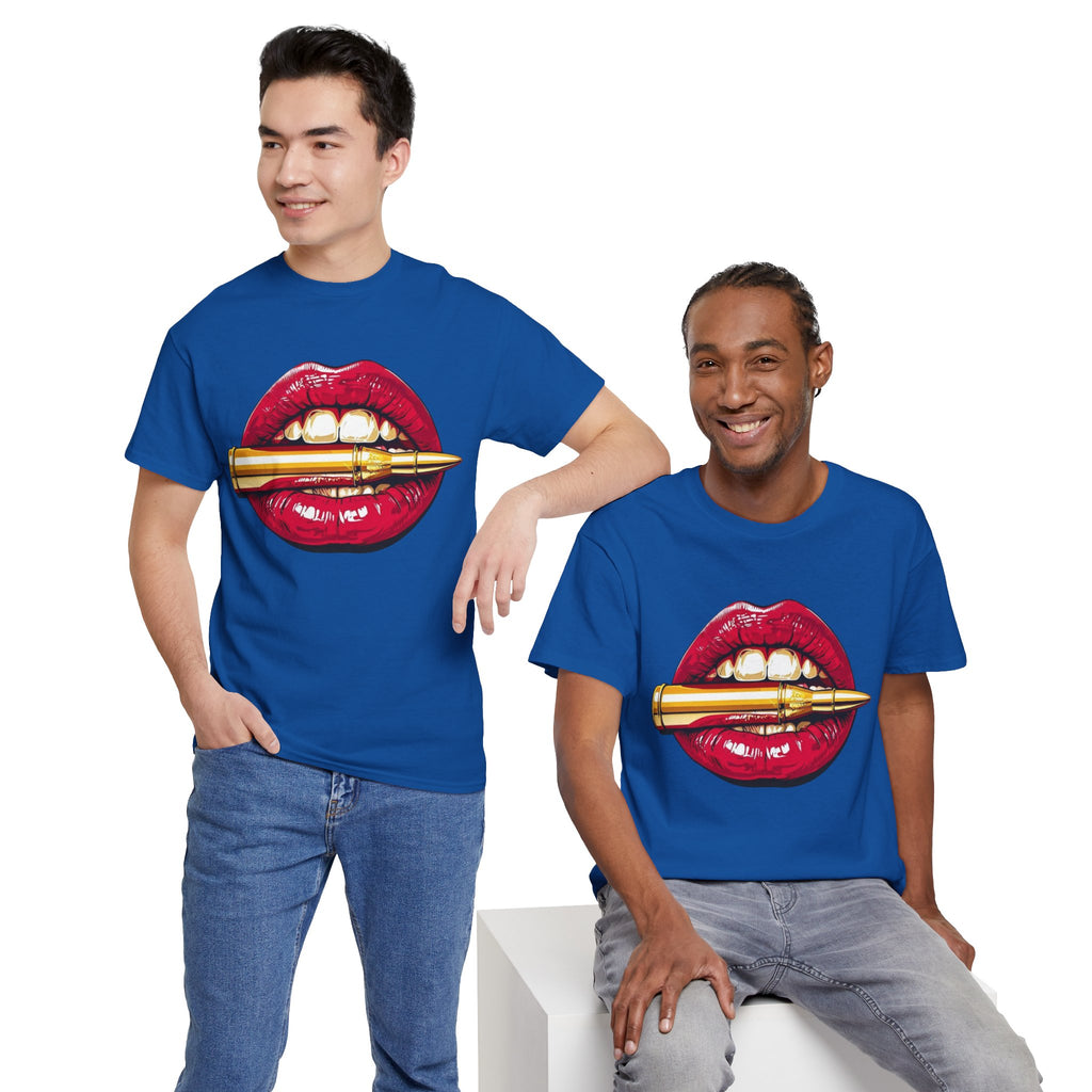 Red Lips Holding Bullet T-Shirt | Edgy Tattoo Style, Graphic Tee