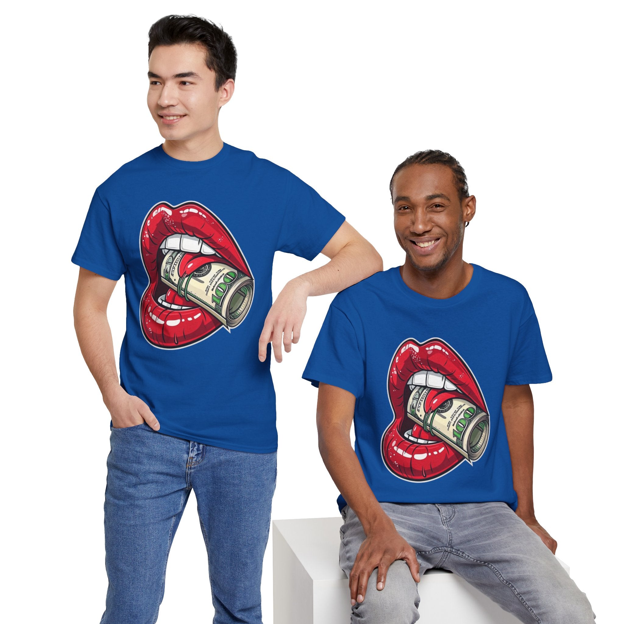 Red Glossy Lips with Rolled Dollar Tee | Money Mouth Graphic Shirt
